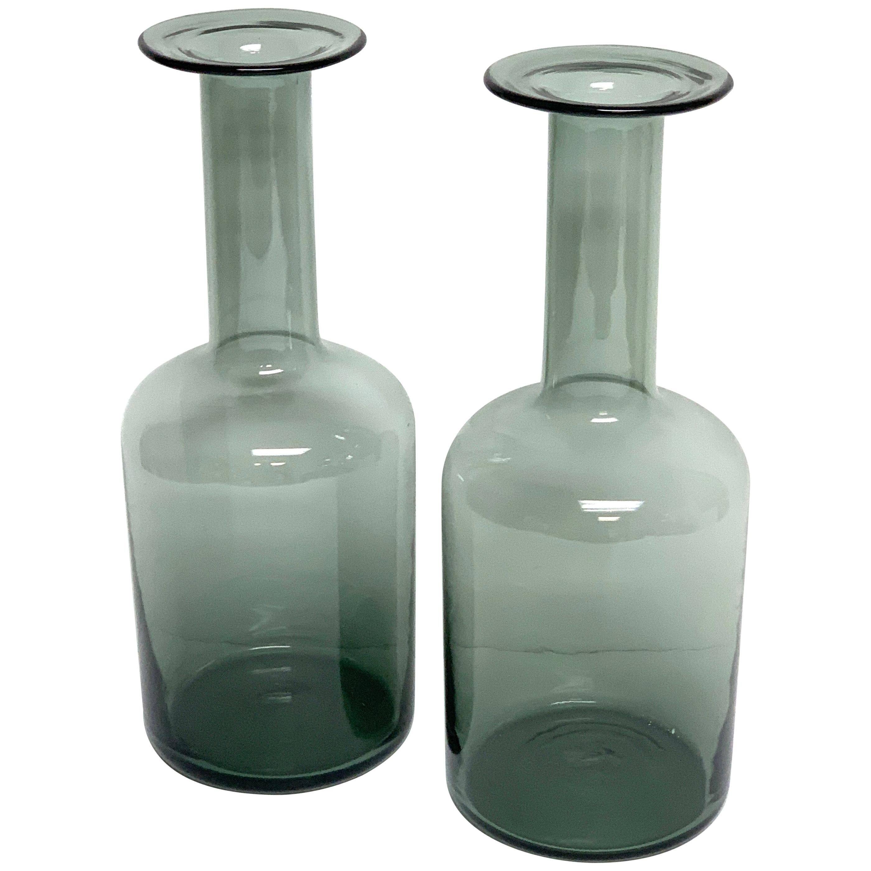 Pair of Gray Holmegaard Glass Bottle Vases, by Otto Brauer