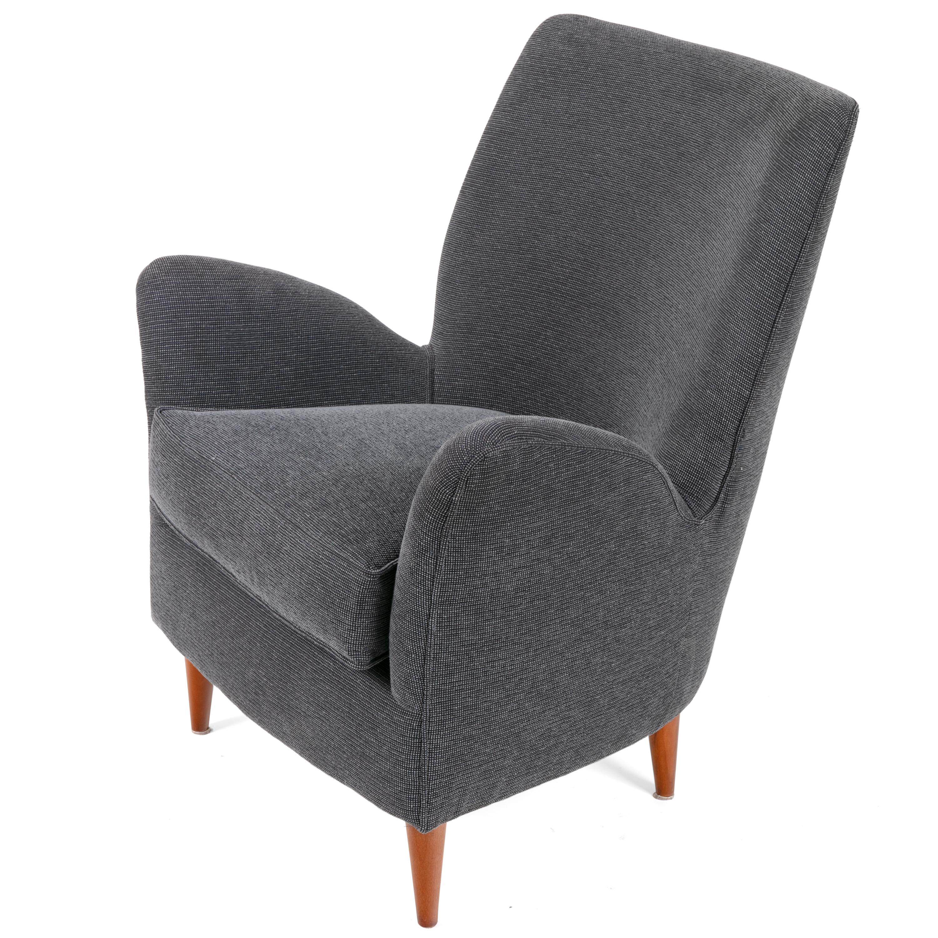 These comfortable lounge chair are in the style of the finest Italian designers of the period. They are well proportioned but are somewhat smaller than the average lounge chair which makes them perfect for smaller spaces.