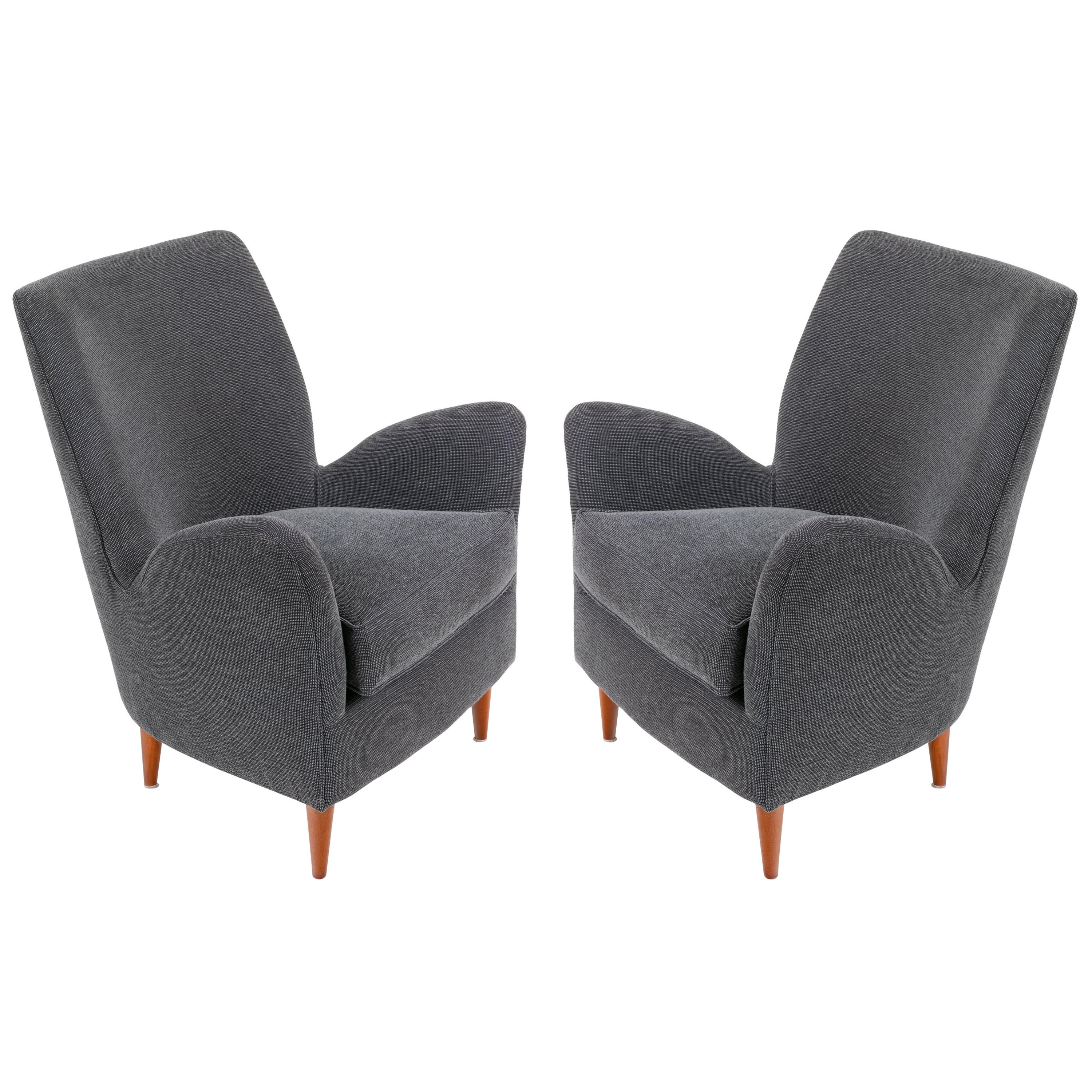Pair of Gray Italian Midcentury Style Lounge Chairs