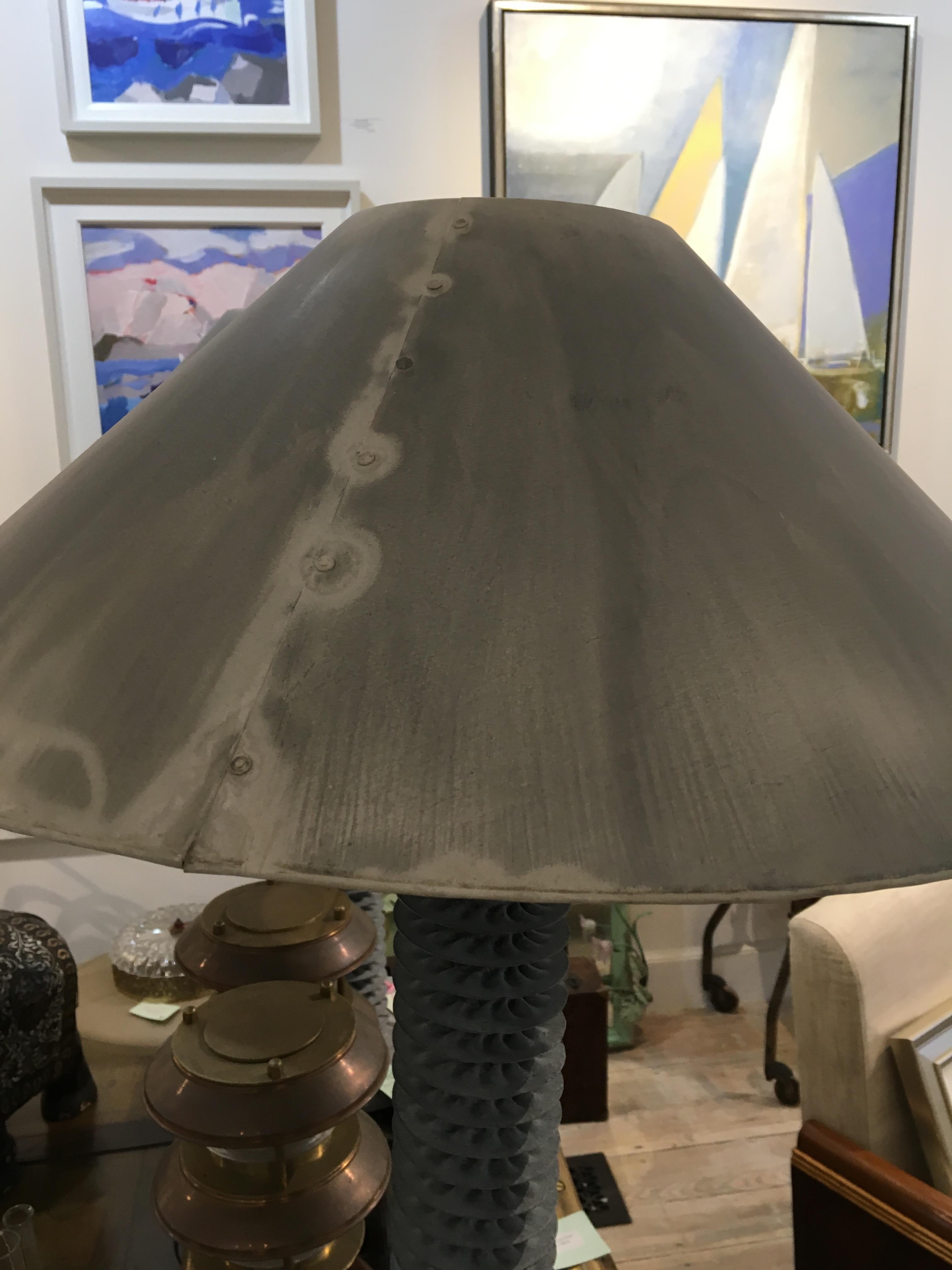 Pair of Gray Metal and Cast Stone Table Lamps, American 2