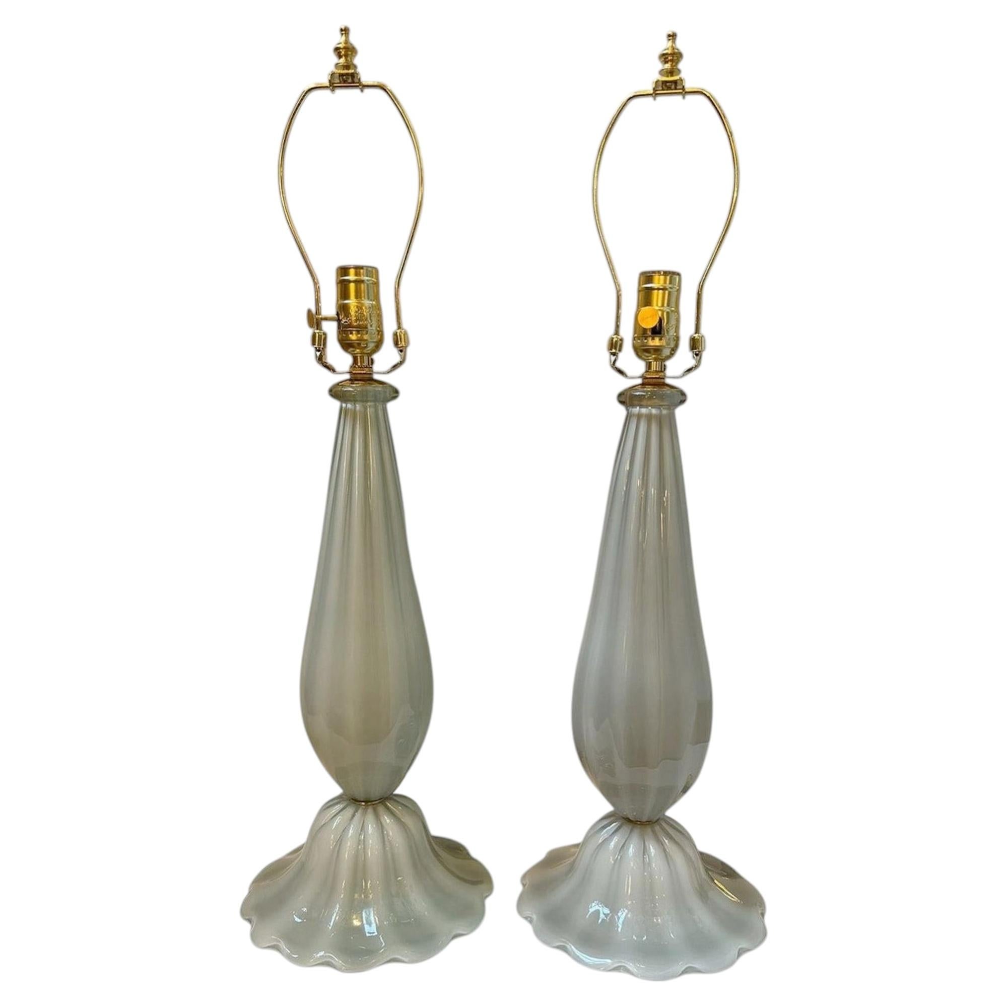 Pair of Gray Murano glass lamps For Sale