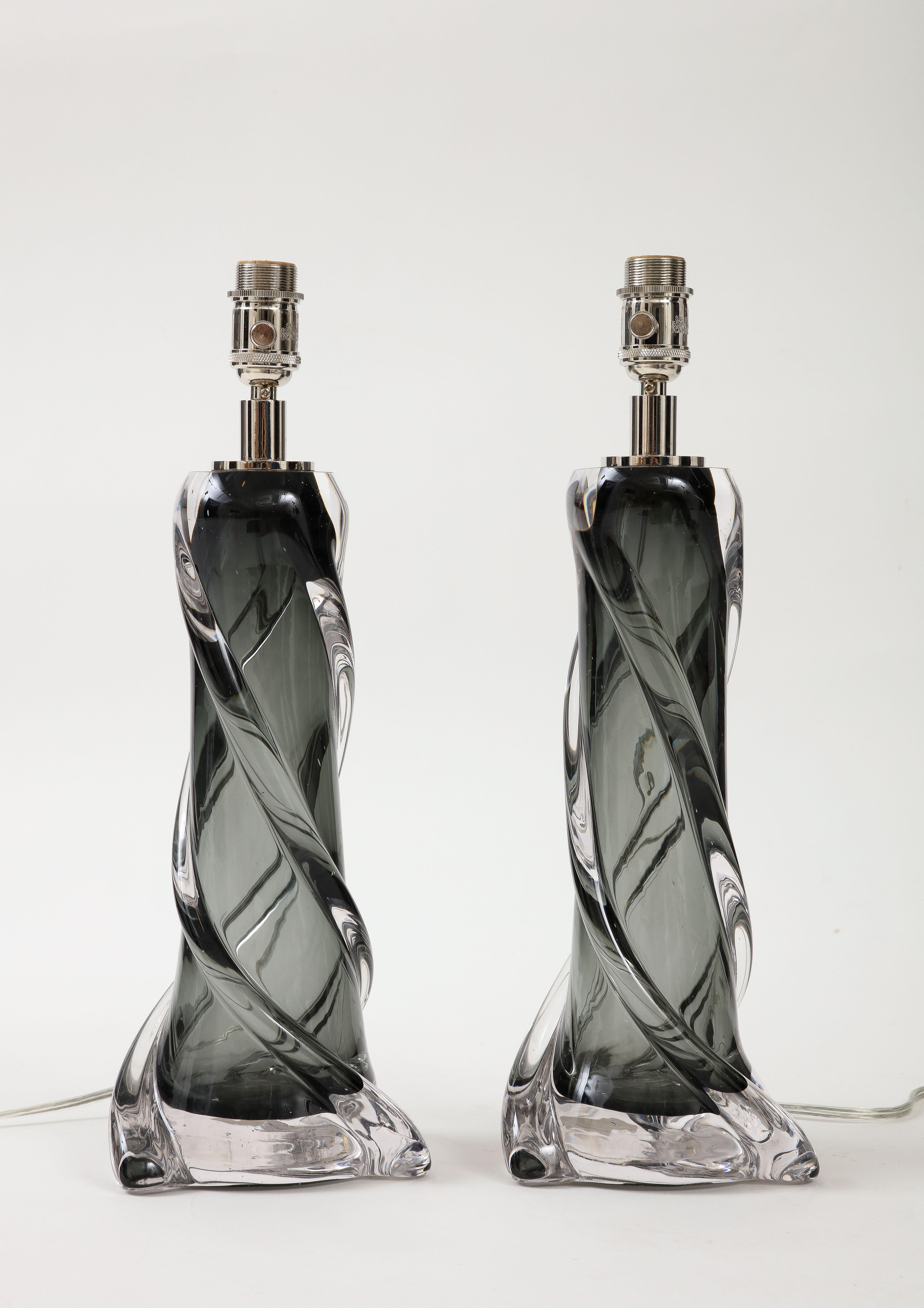 Italian Pair of Gray Murano Twisted Glass Lamps For Sale