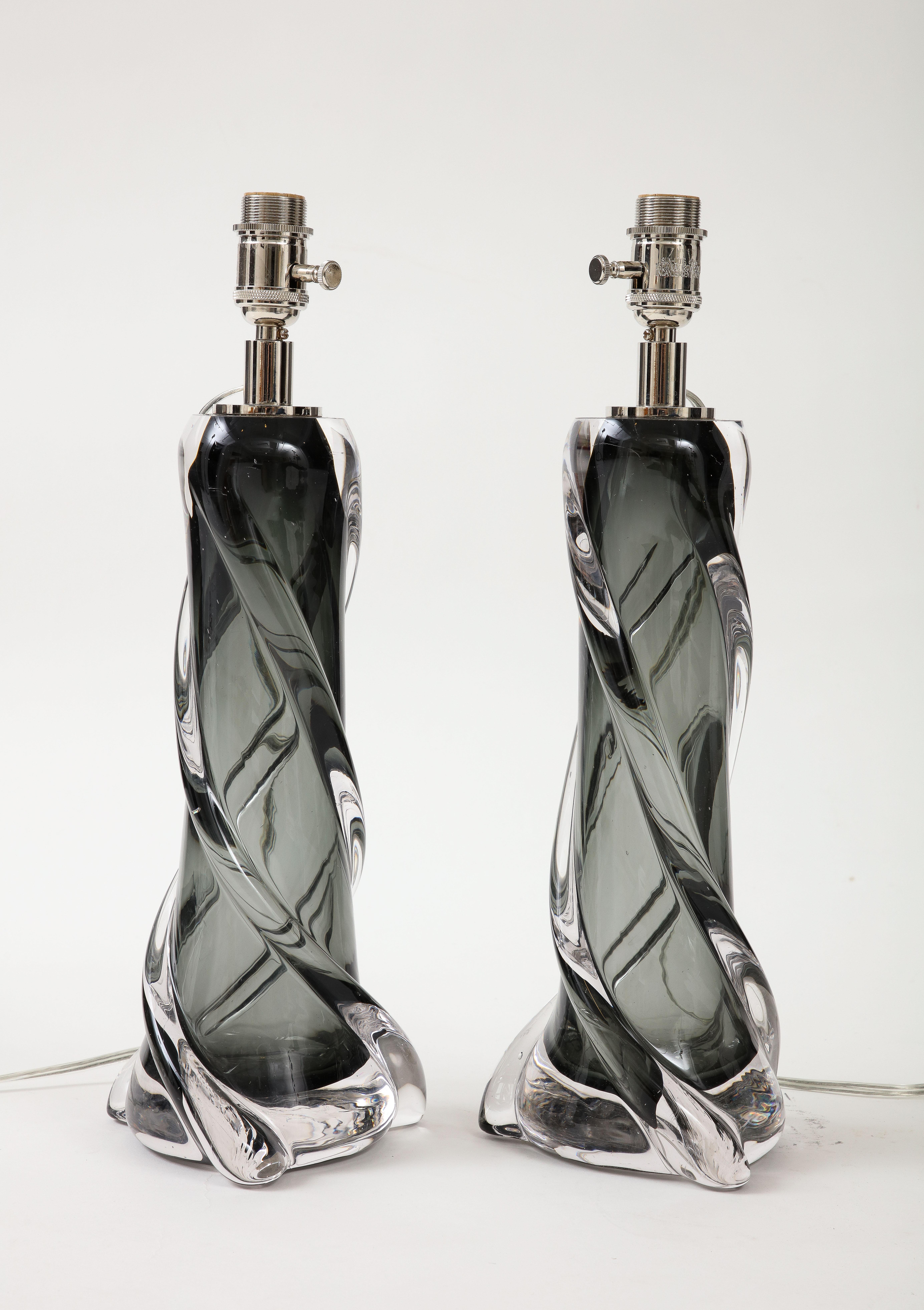 Pair of Gray Murano Twisted Glass Lamps In Good Condition For Sale In New York, NY