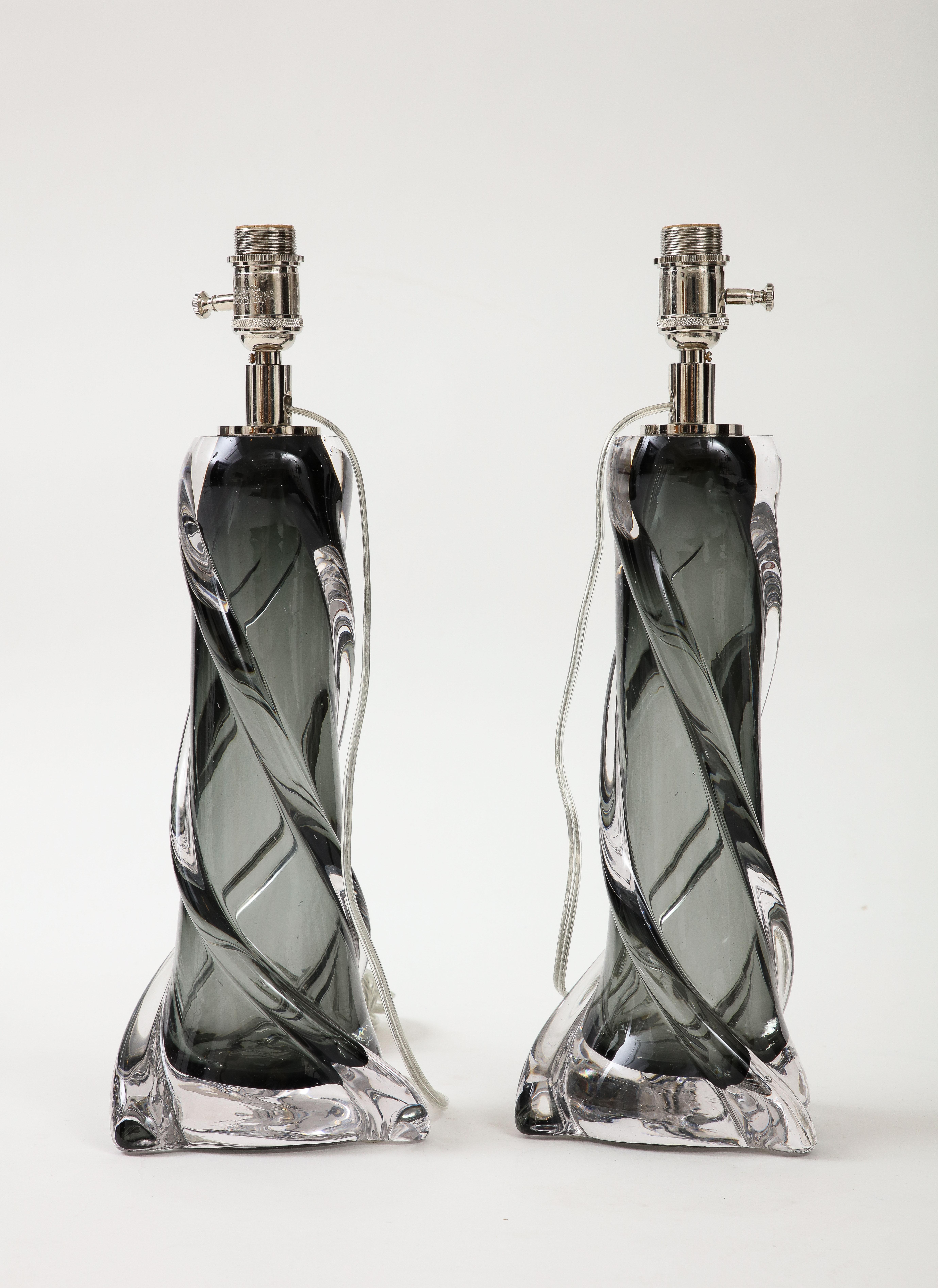 Late 20th Century Pair of Gray Murano Twisted Glass Lamps For Sale