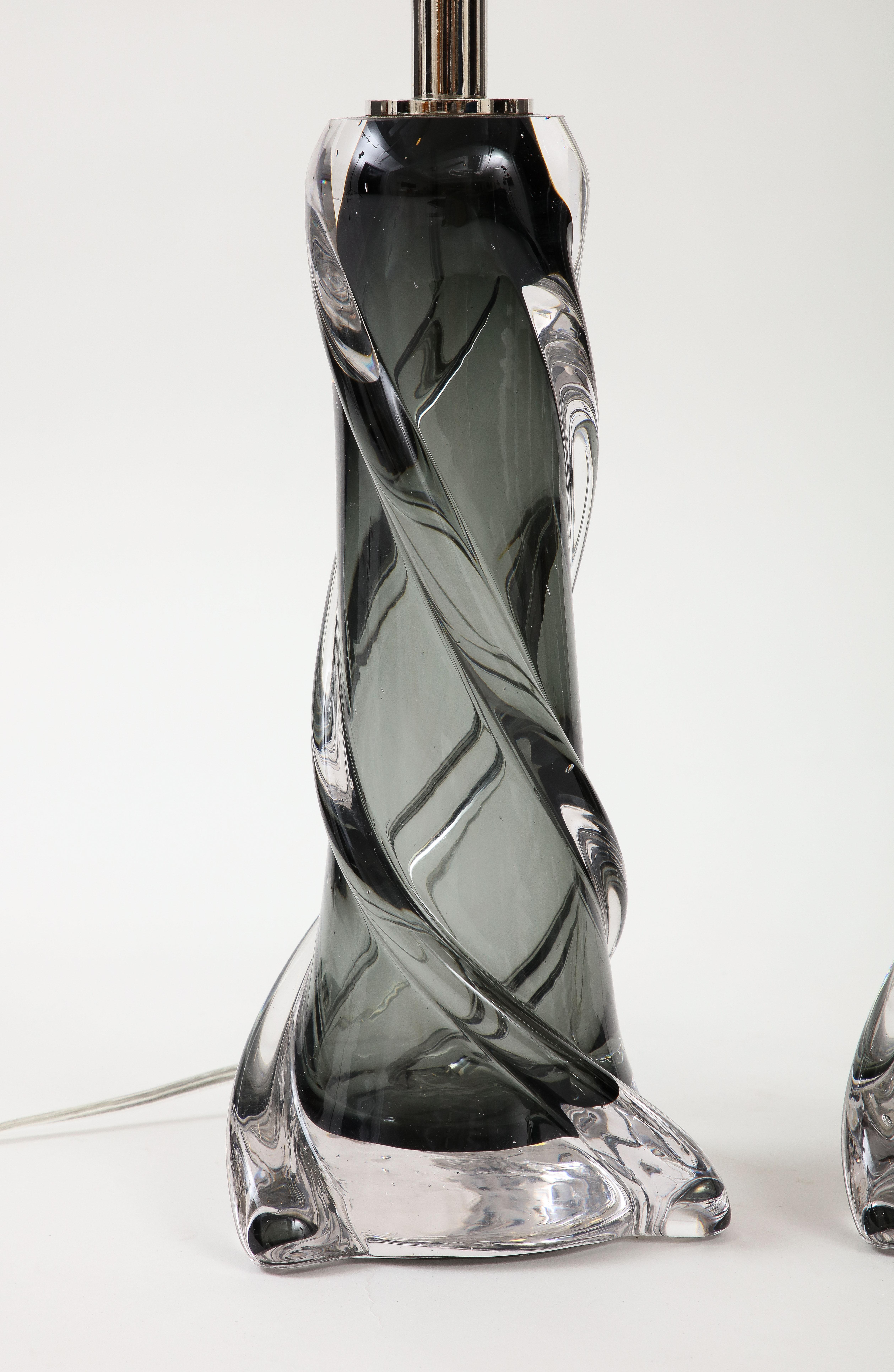 Pair of Gray Murano Twisted Glass Lamps For Sale 1