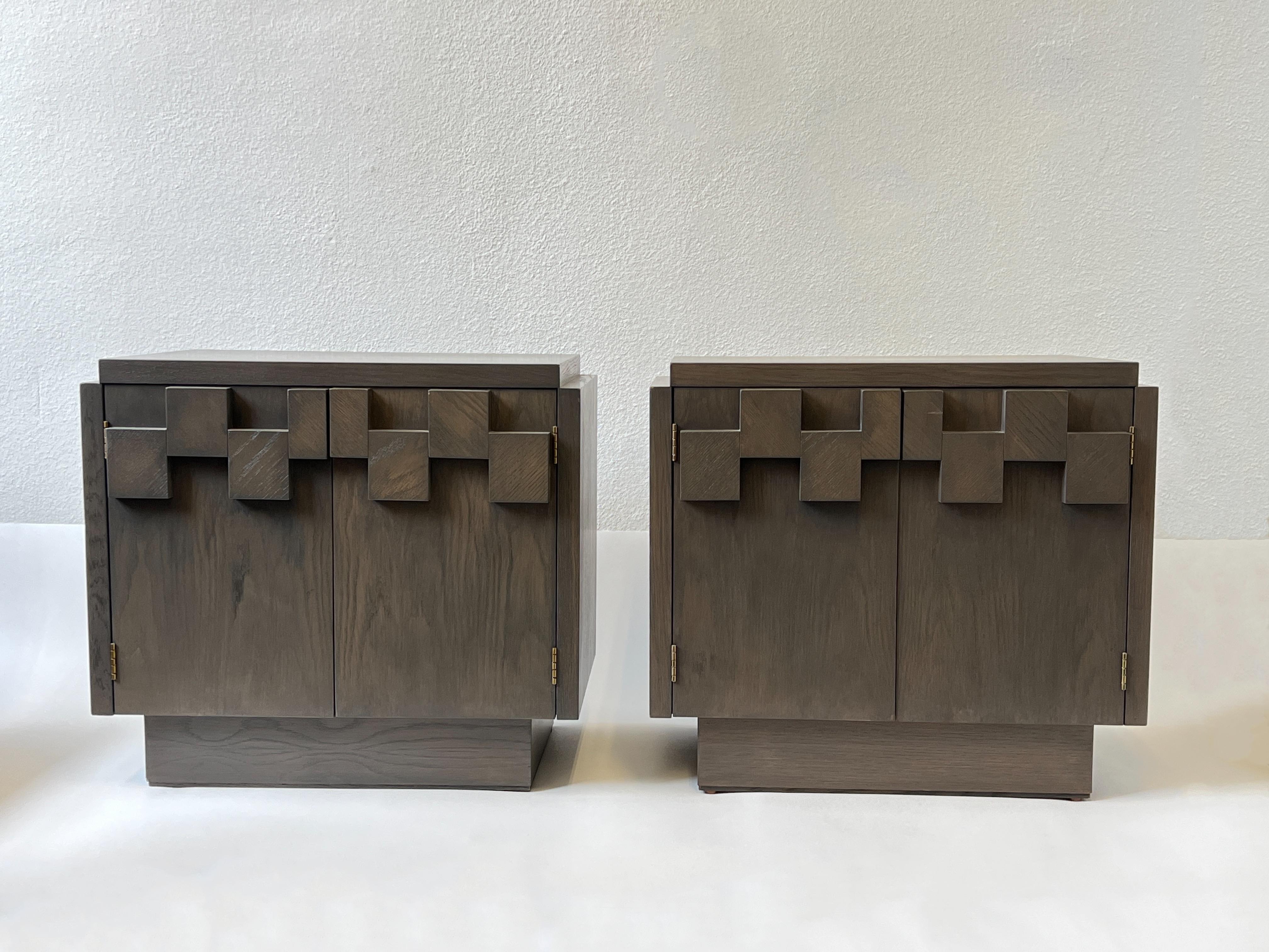 Late 20th Century Pair of Gray Oak Nightstands by Lane Furniture 