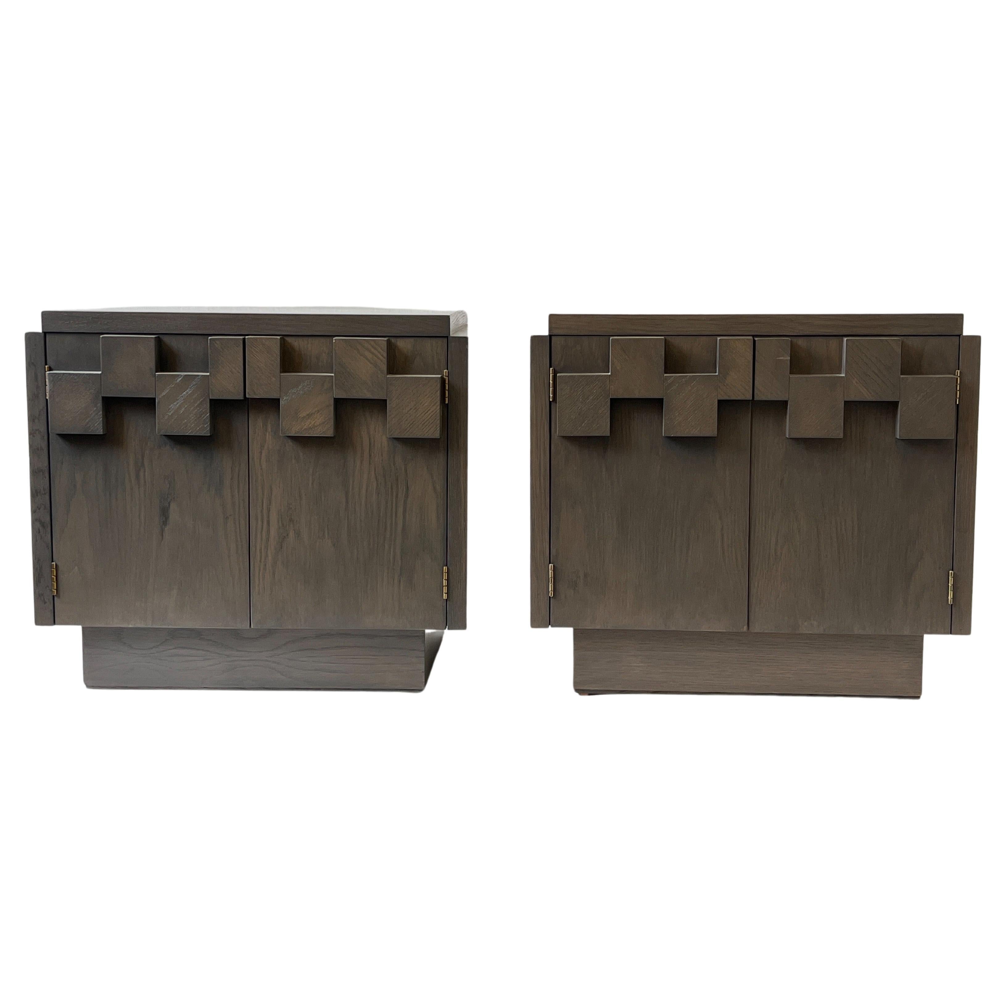 Pair of Gray Oak Nightstands by Lane Furniture 