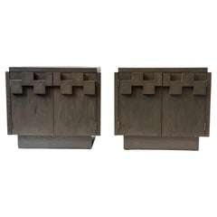 Pair of Gray Oak Nightstands by Lane Furniture 