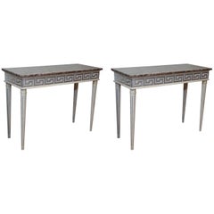 Pair of Gray Painted Consoles with Silver Highlights/Louis XVI Style Pair of Gray Painted Consoles with Silver Highlights/Louis XVI Style