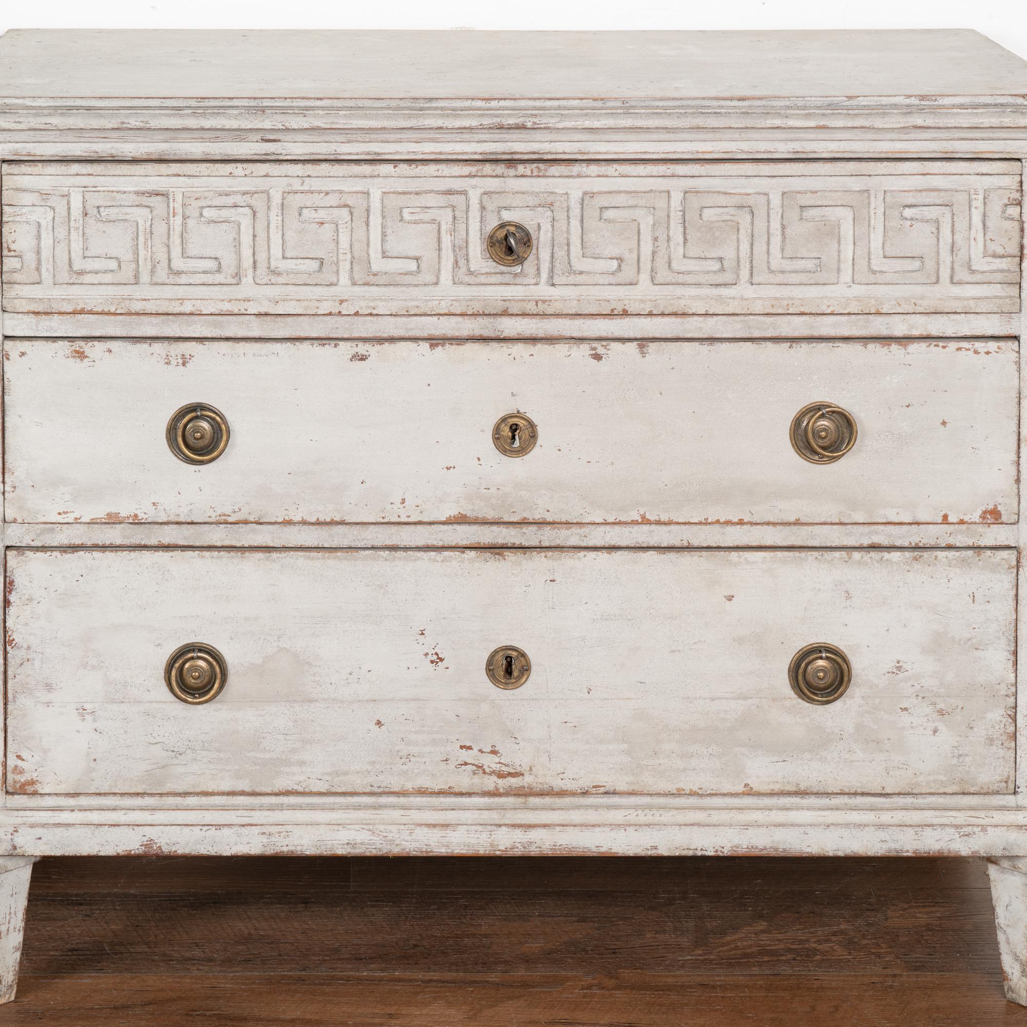 Brass Pair of Gray Painted Gustavian Chest of Drawers, Sweden circa 1860