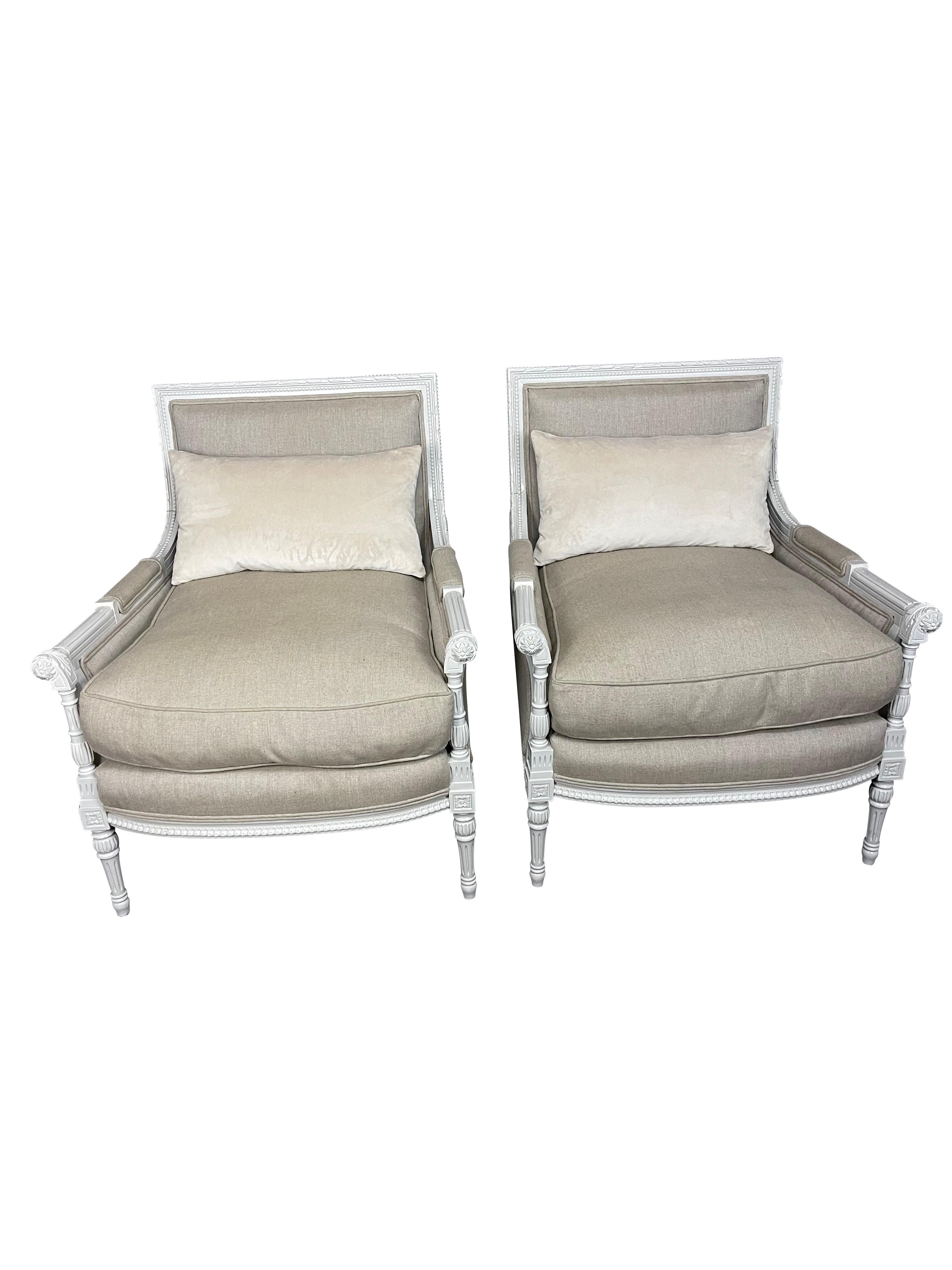 Pair of Gray Painted Louis XVI Directoire Style Bergeres, 20th Century 4