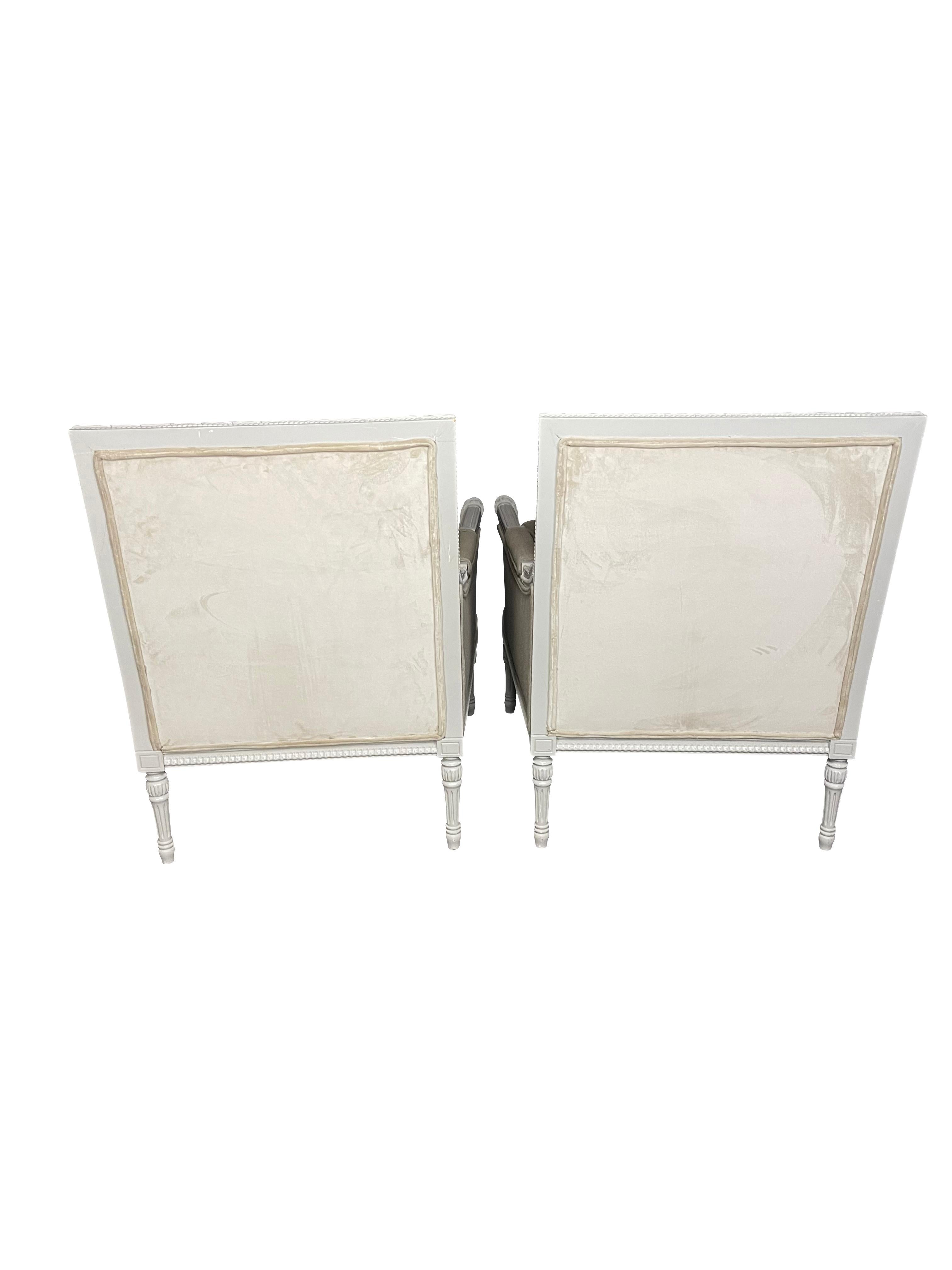 Pair of Gray Painted Louis XVI Directoire Style Bergeres, 20th Century 8