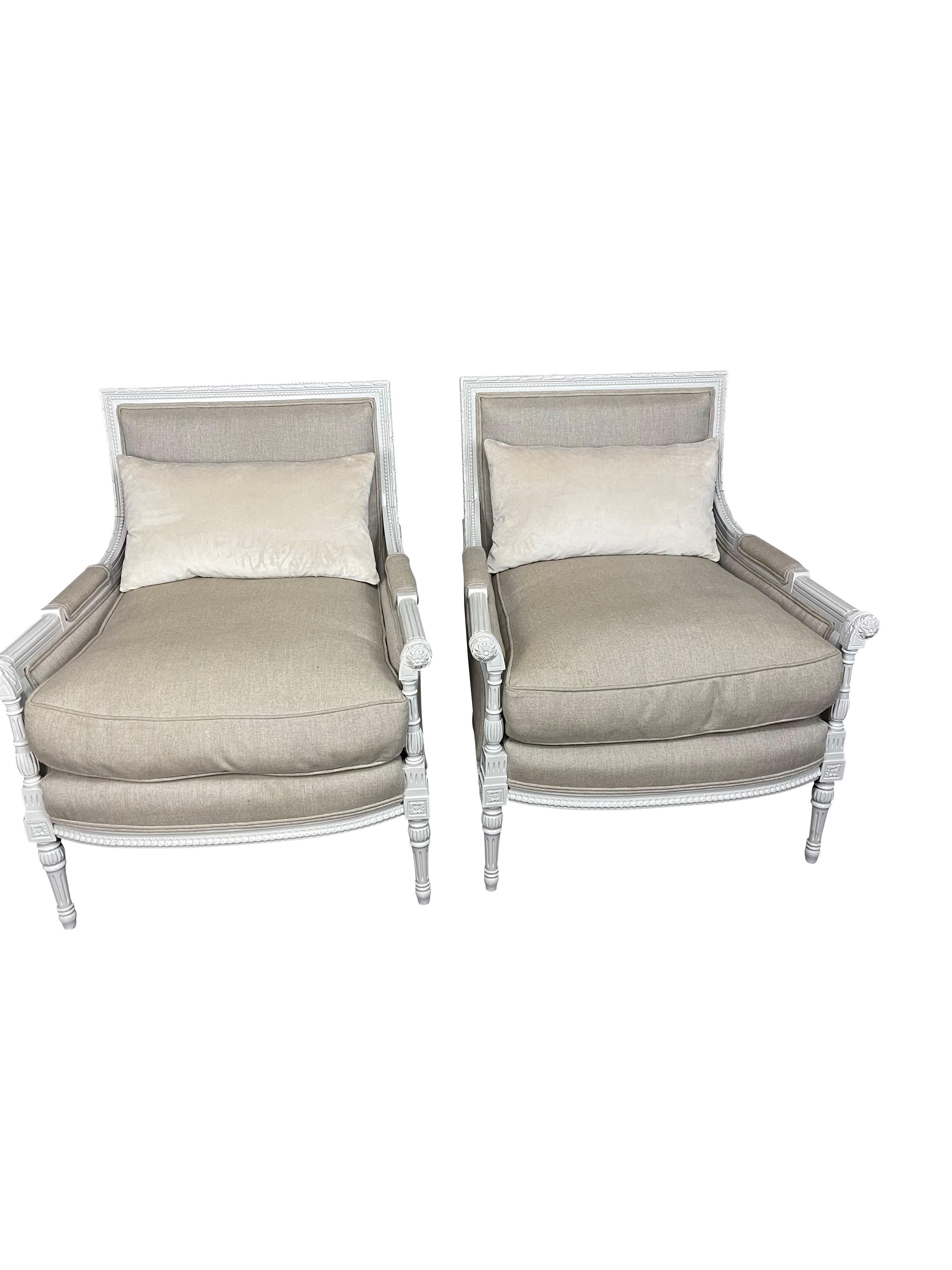 Pair of Gray Painted Louis XVI Directoire Style Bergeres, 20th Century 3