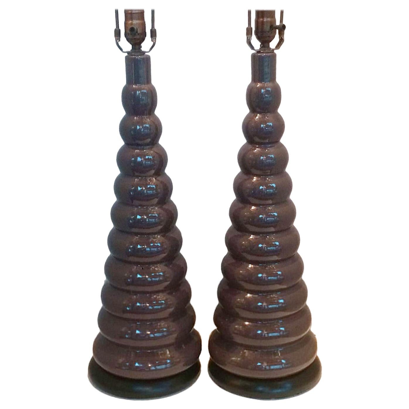 Pair of Gray Porcelain Table Lamps For Sale