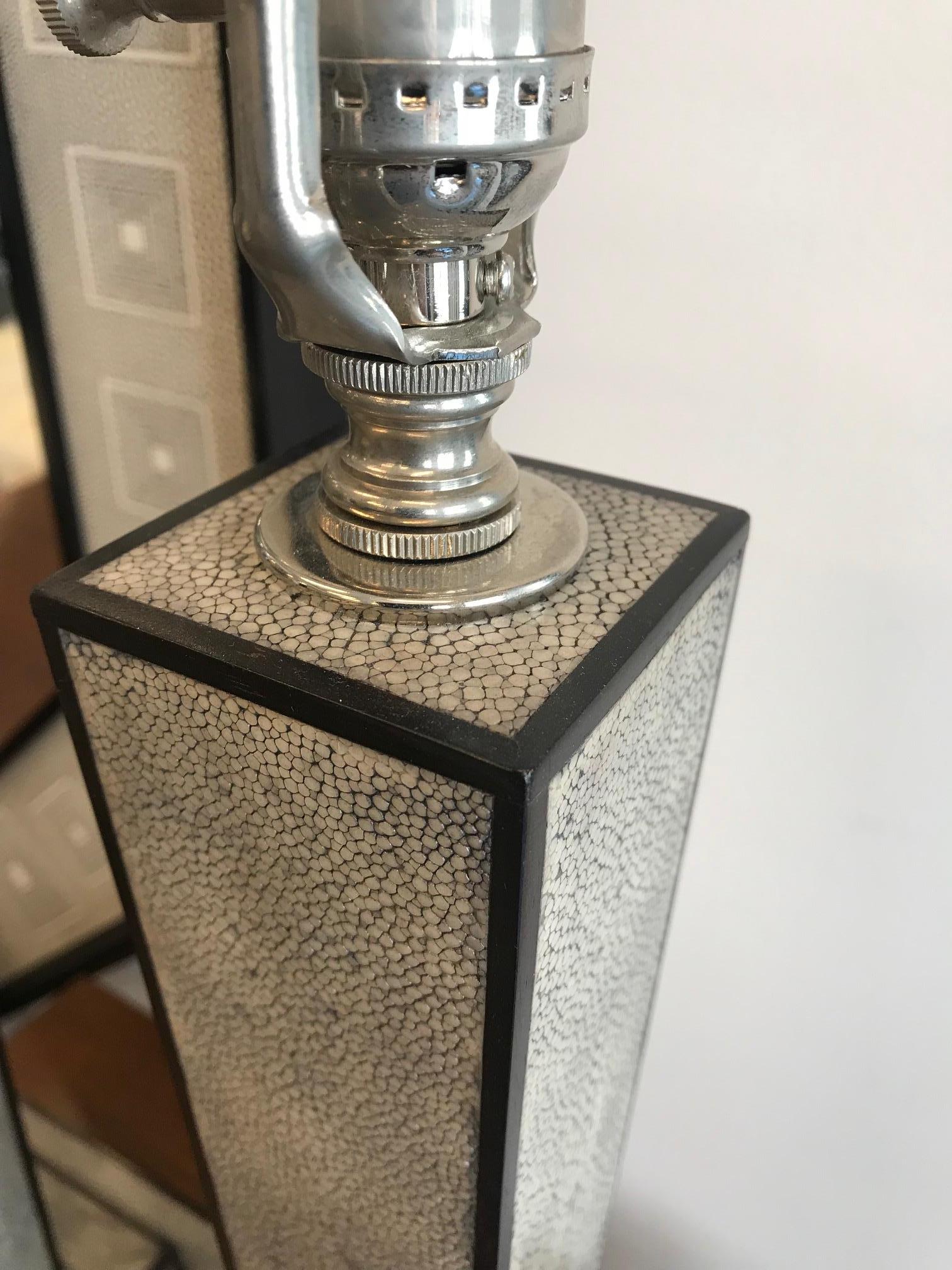 Contemporary Pair Of Gray Shagreen and Ebony Inlay Table Lamps For Sale