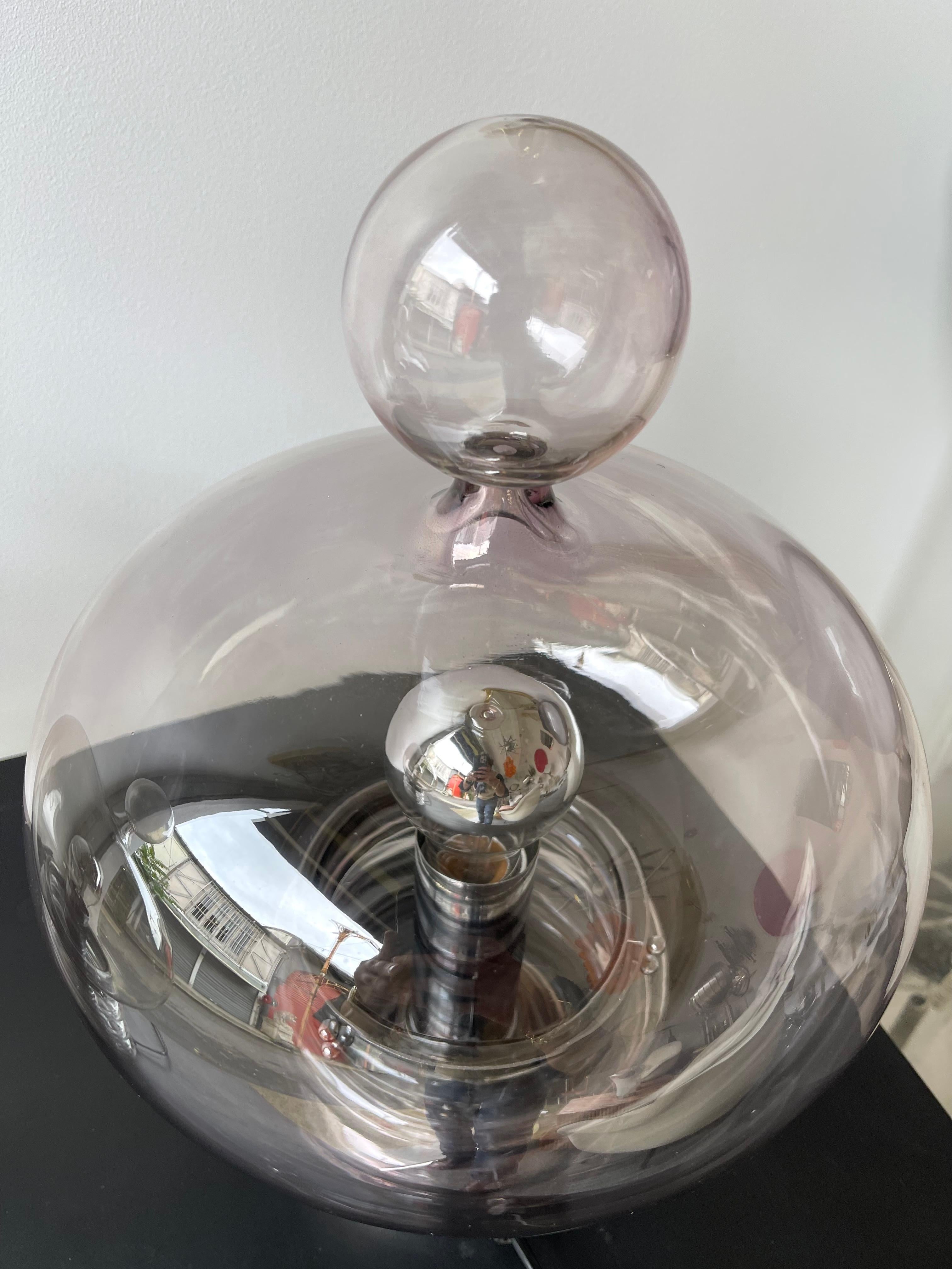 Pair of Gray Smoke Glass and Metal Lamps by Glashütte Limburg, Germany, 1970s For Sale 7