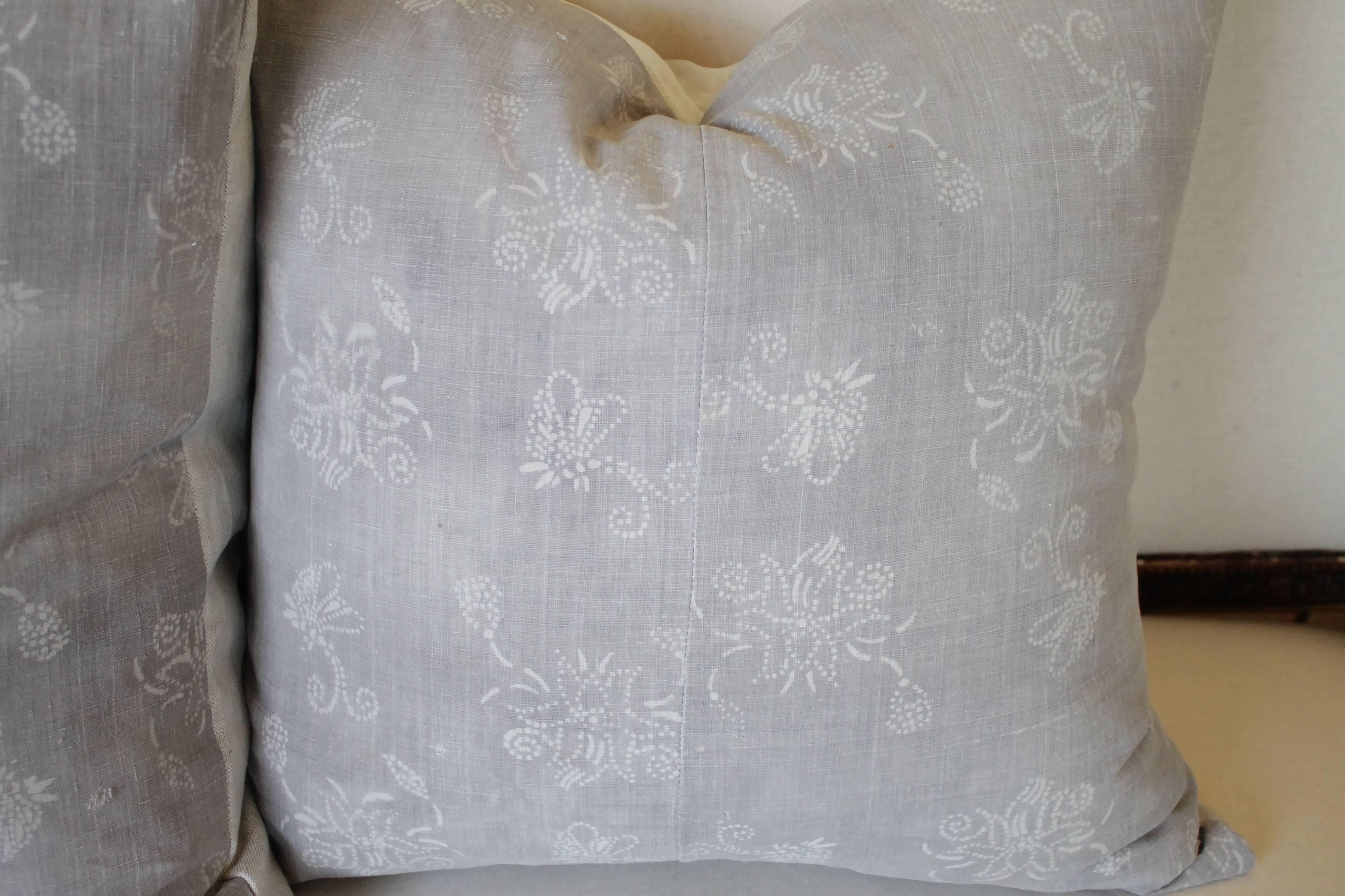 Pair of gray vintage Batik style Accent pillows; this pillow cover is sewn from a piece of a vintage, gray, Chinese batik textile. 

Pillow cover size: 22