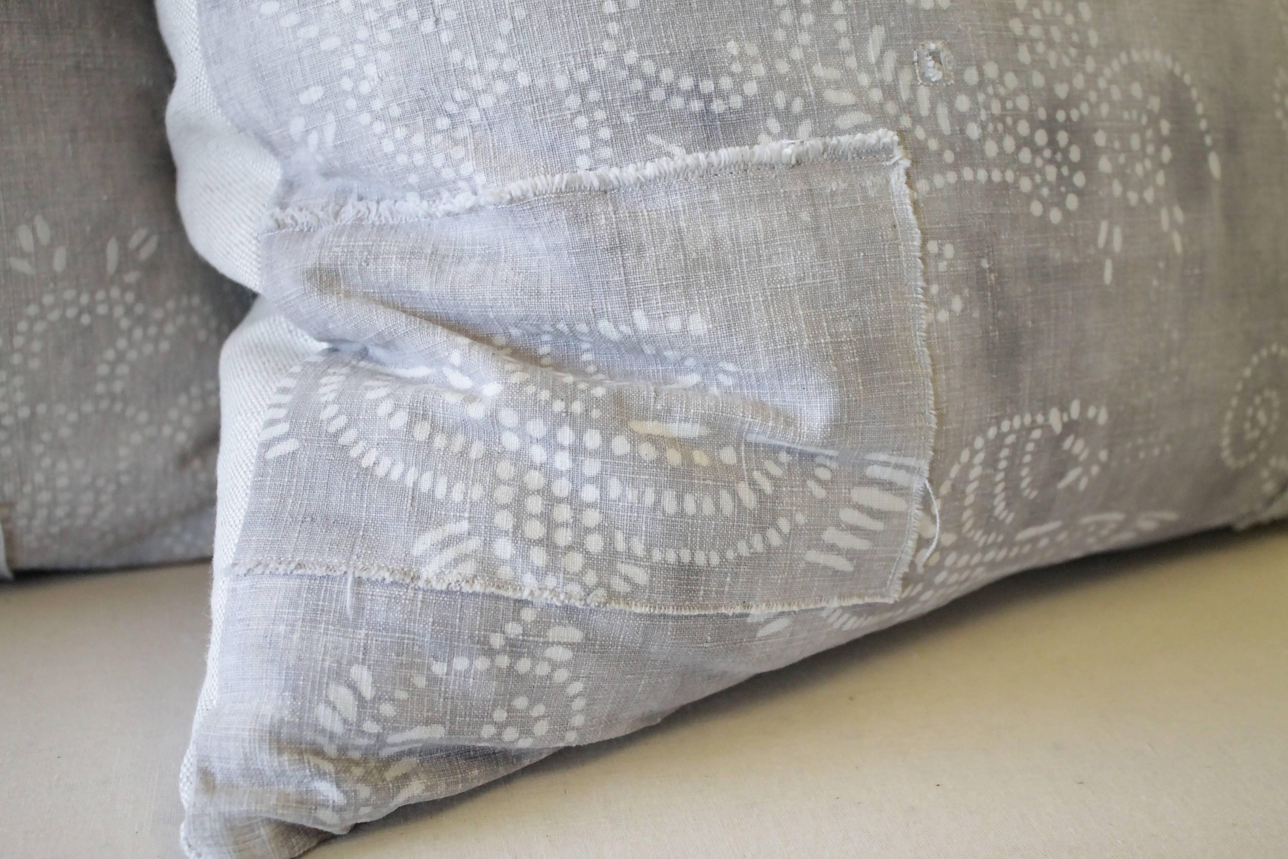 Bohemian Pair of Gray Vintage Batik Accent Pillows