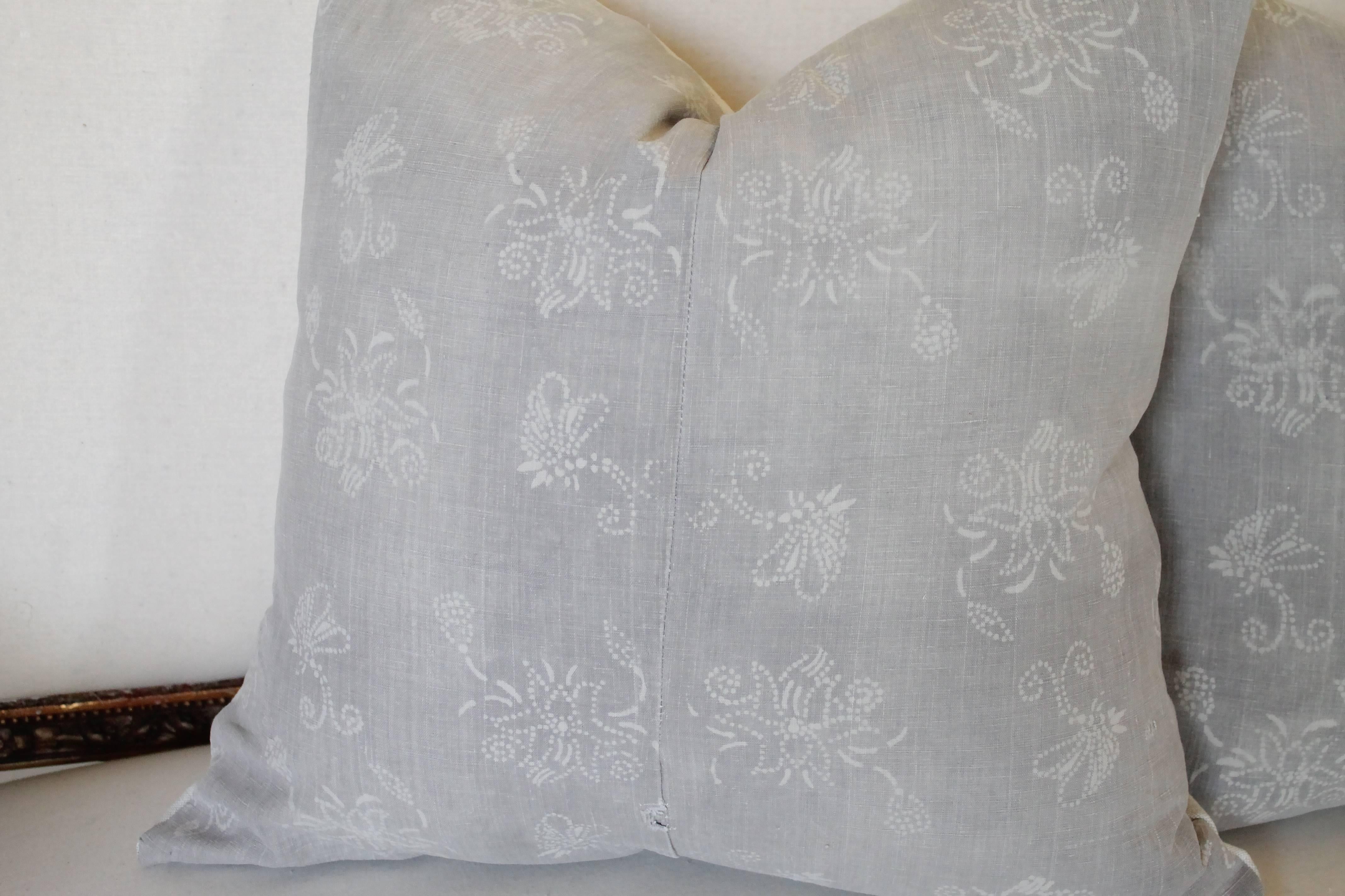 Bohemian Pair of Gray Vintage Batik Accent Pillows