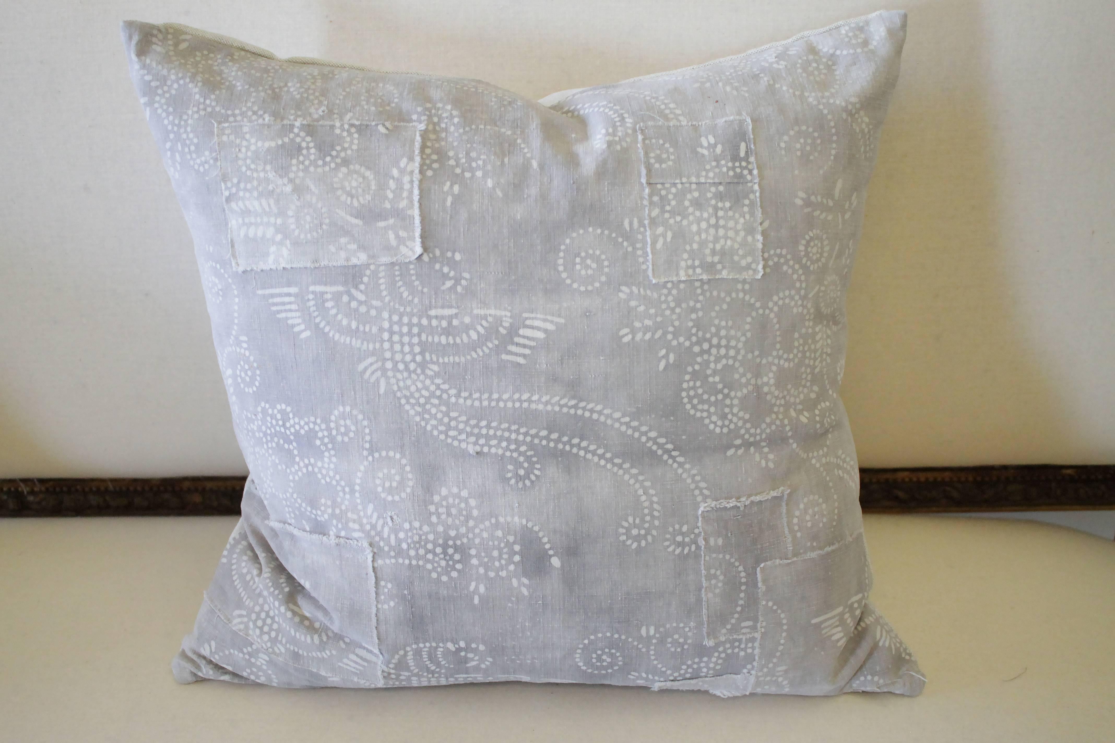 Chinese Pair of Gray Vintage Batik Accent Pillows