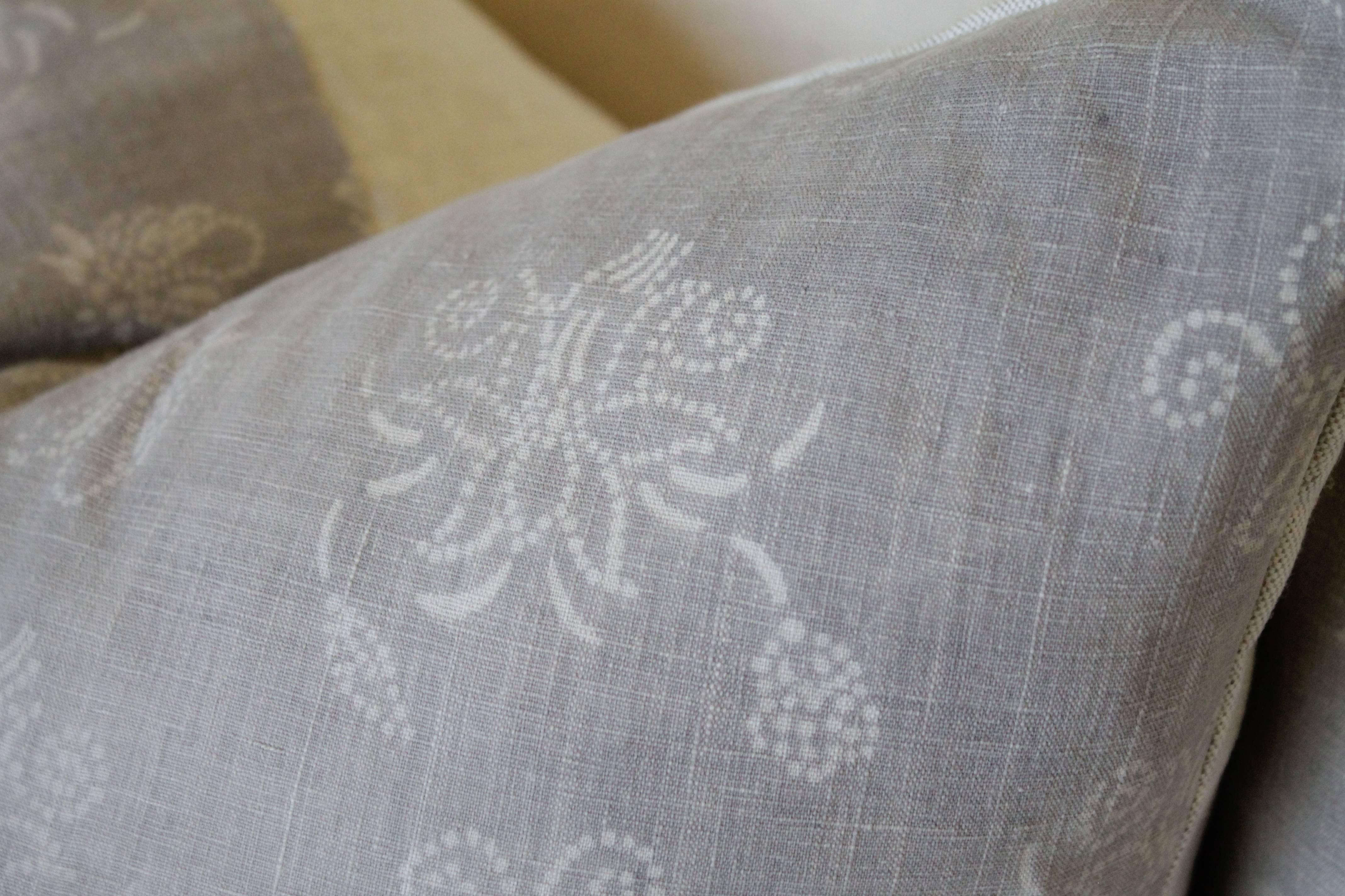 Chinese Pair of Gray Vintage Batik Accent Pillows