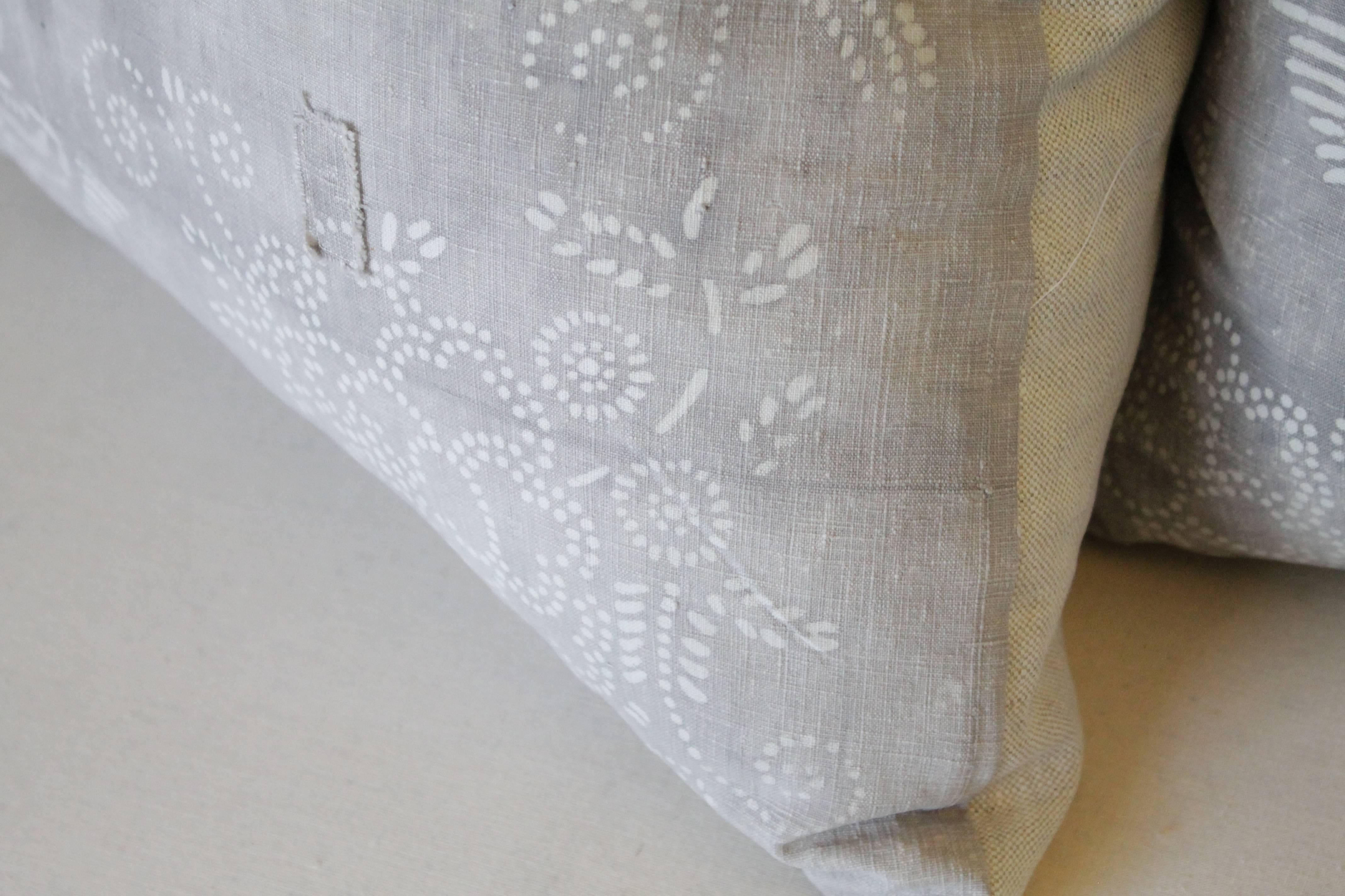 Chinese Gray Vintage Batik Style Accent Pillow