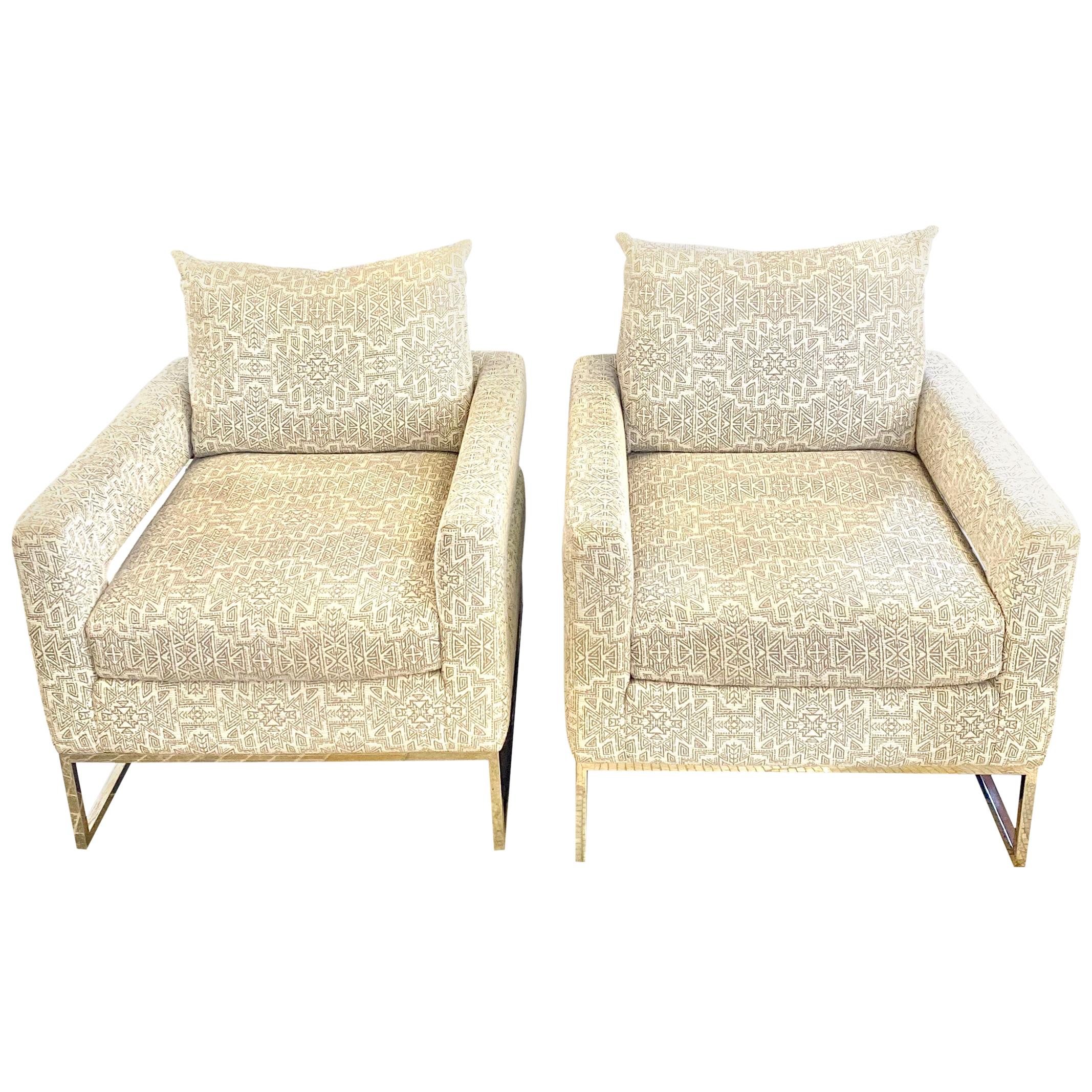 Pair of Gray/White Upholstered Lounge Chairs
