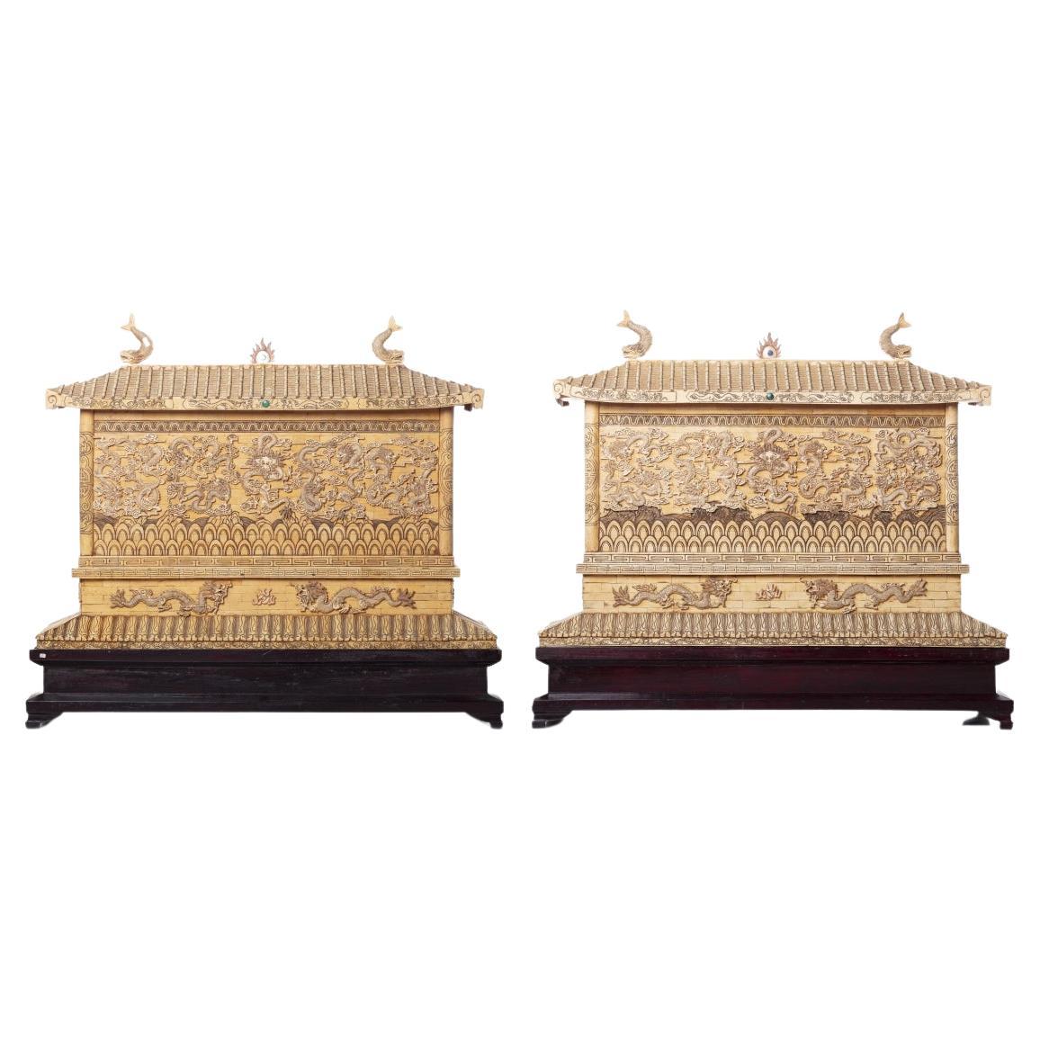 Pair of Great Dragon Temples Chinese Minguo Period For Sale