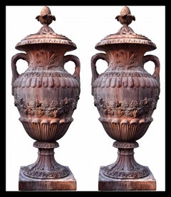 PAIR OF GREAT ORNAMENTAL TERRACOTTA VASE WITH GRAPE BRANCHES 21th Century 170cm
