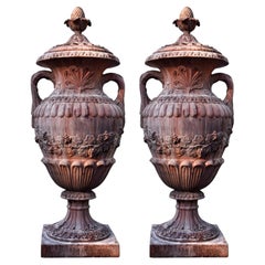 PAIR OF GREAT ORNAMENTAL TERRACOTTA VASE WITH GRAPE BRANCHES 21th Century 170cm
