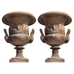 PAIR OF GREAT RENAISSANCE VASE WITH TERRACOTTA HANDLES 21th Century