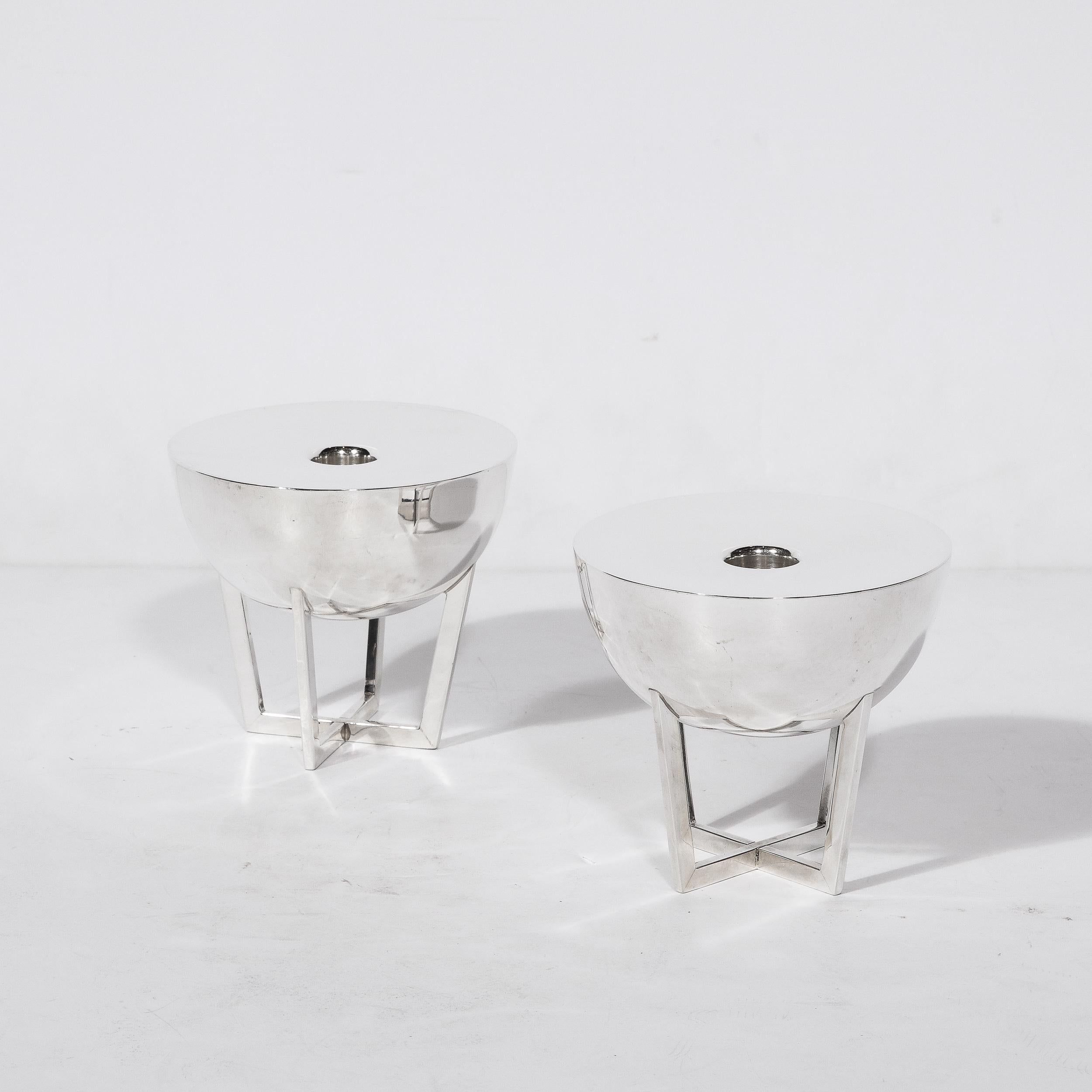 Mid-Century Modern Pair of 'Grecian Fire' Hand Wrought Sterling Silver Candle Holders by Alan Adler For Sale