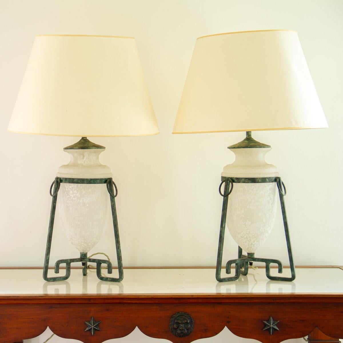 Mid-20th Century Pair of Grecian Style Bronze Patinated Lamps, 1960s