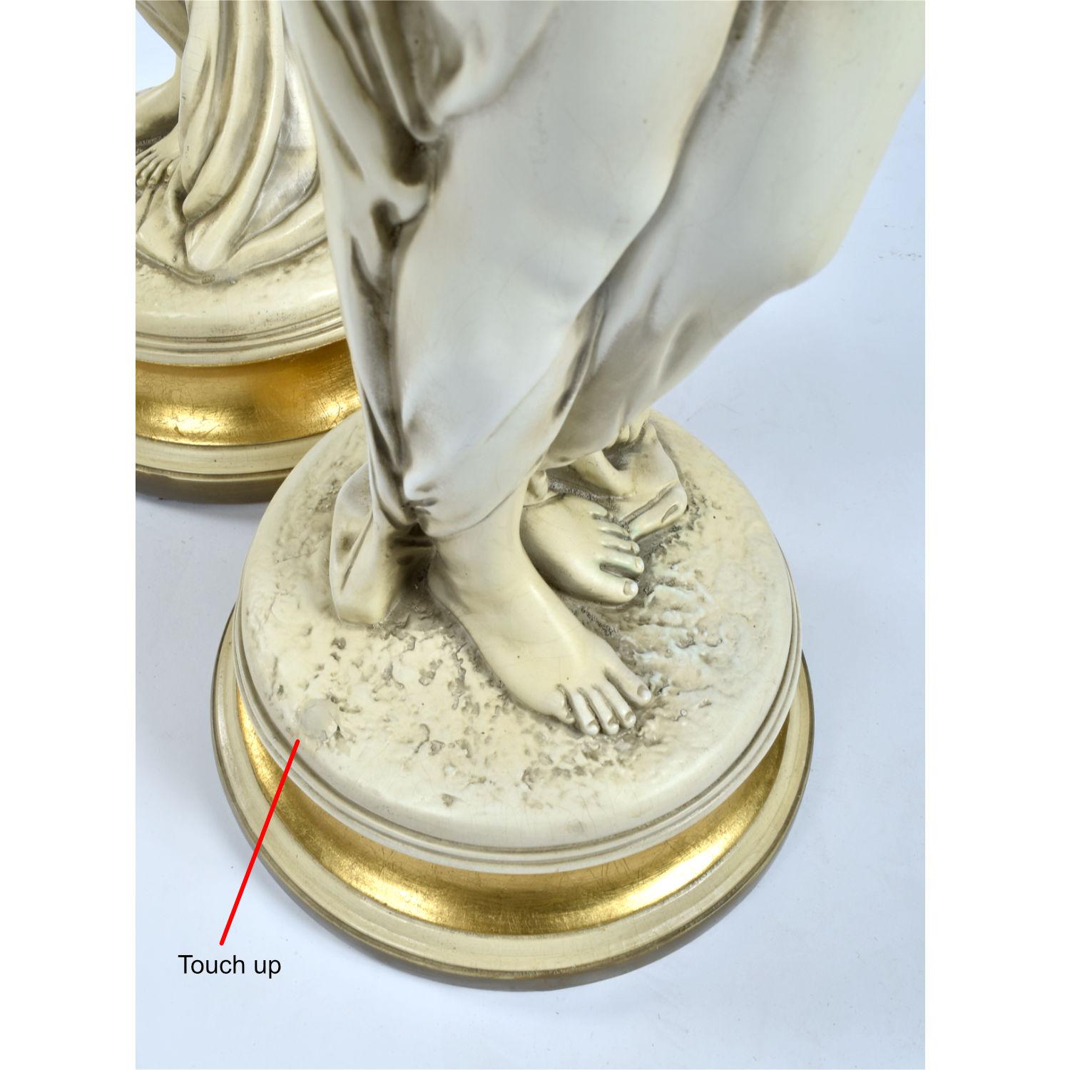Pair of Greco Roman Muse Goddess Fountain Woman Chalkware Lamps 5