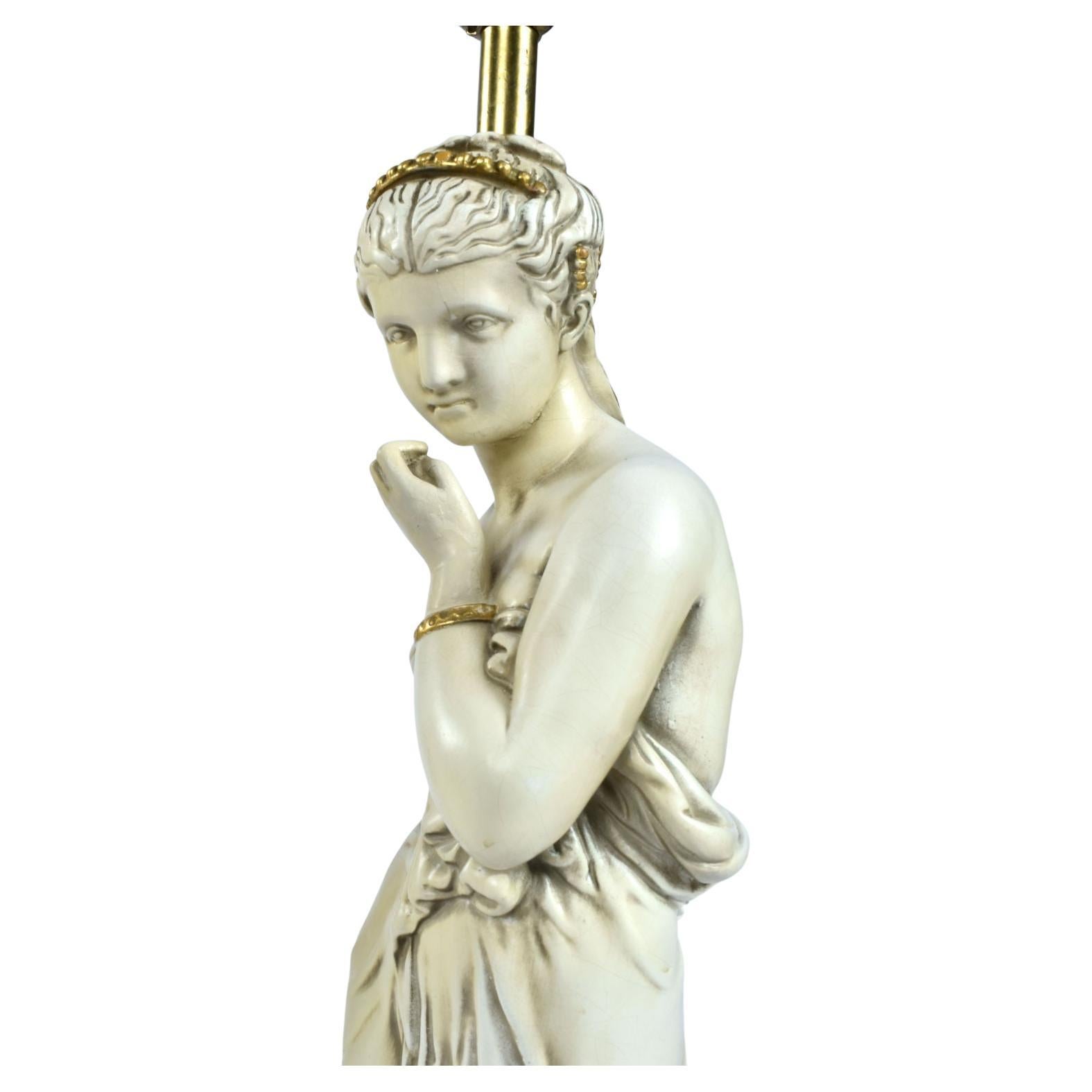 Mid-20th Century Pair of Greco Roman Muse Goddess Fountain Woman Chalkware Lamps