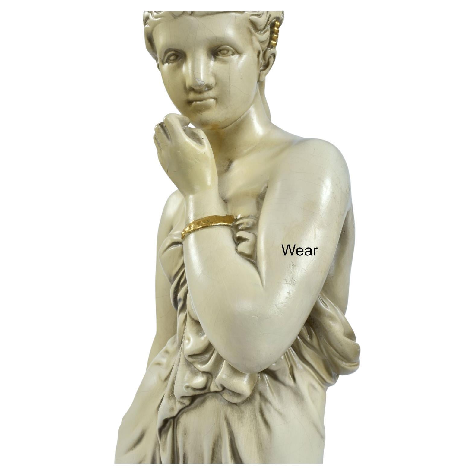 Ceramic Pair of Greco Roman Muse Goddess Fountain Woman Chalkware Lamps
