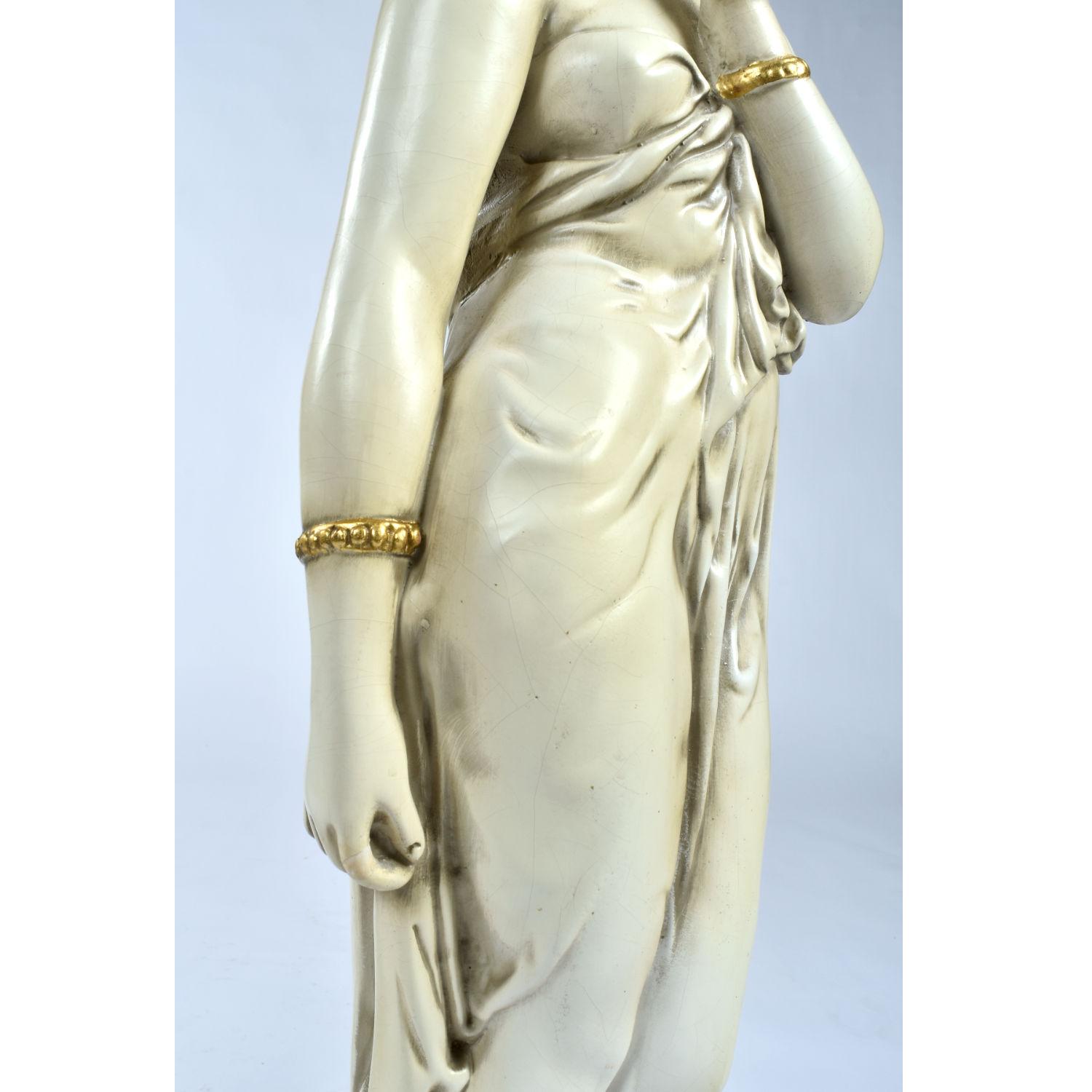 Pair of Greco Roman Muse Goddess Fountain Woman Chalkware Lamps 2