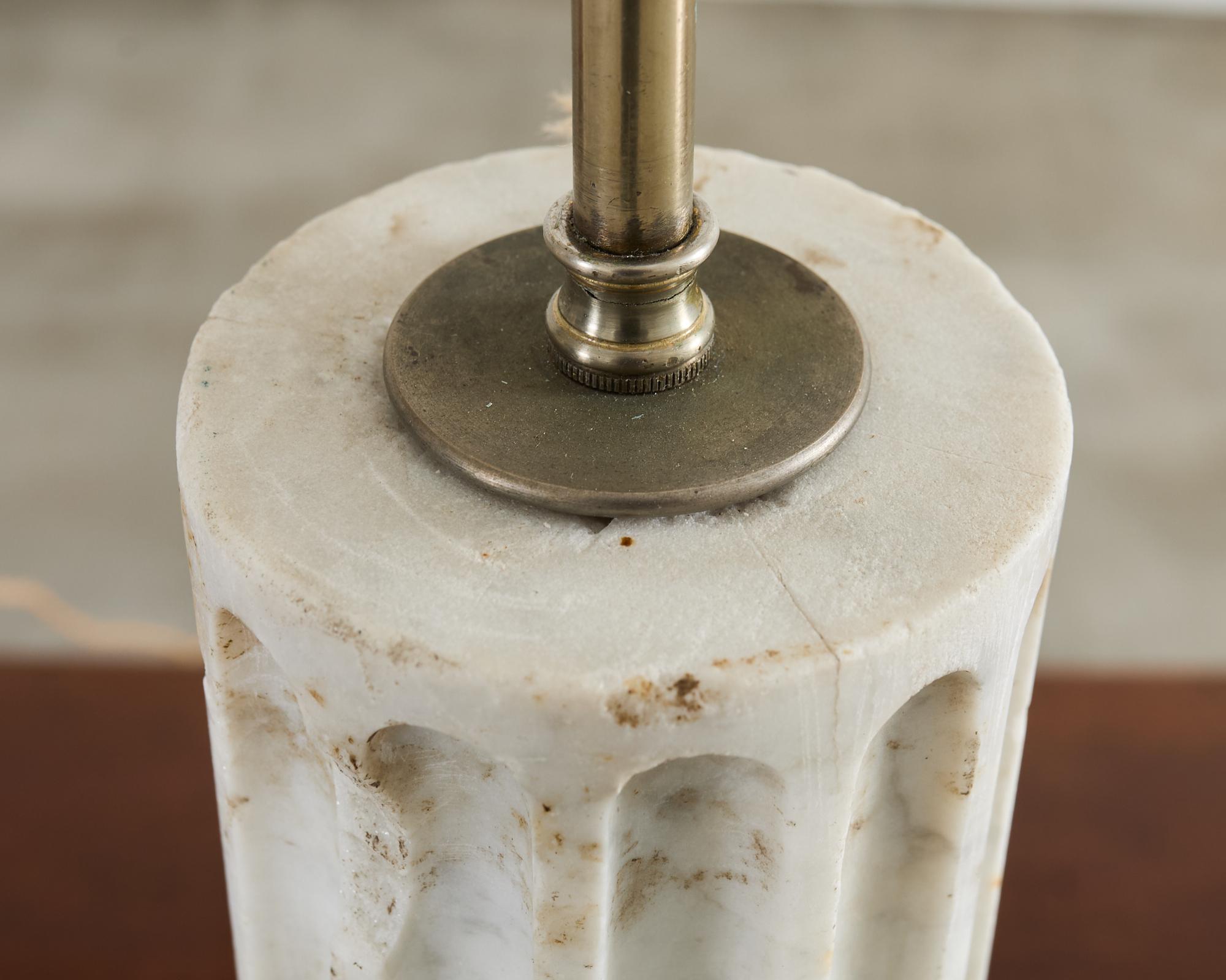 Pair of Greco Roman Neoclassical Marble Column Table Lamps 3