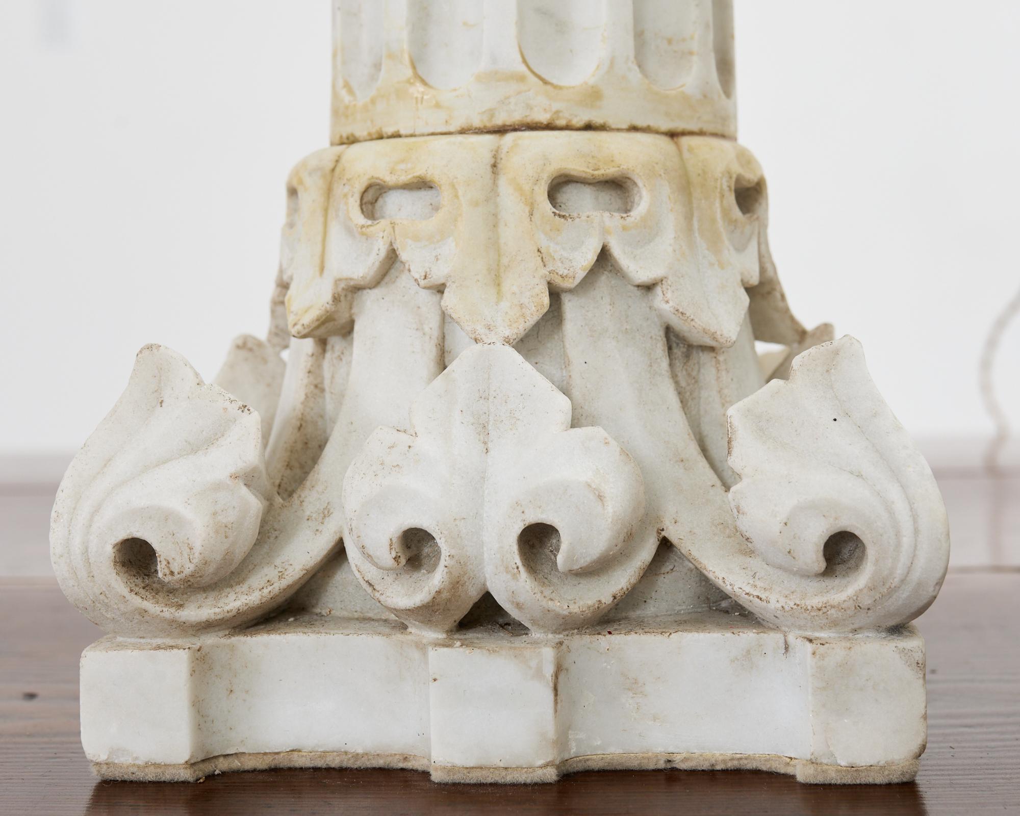 Pair of Greco Roman Neoclassical Marble Column Table Lamps 4