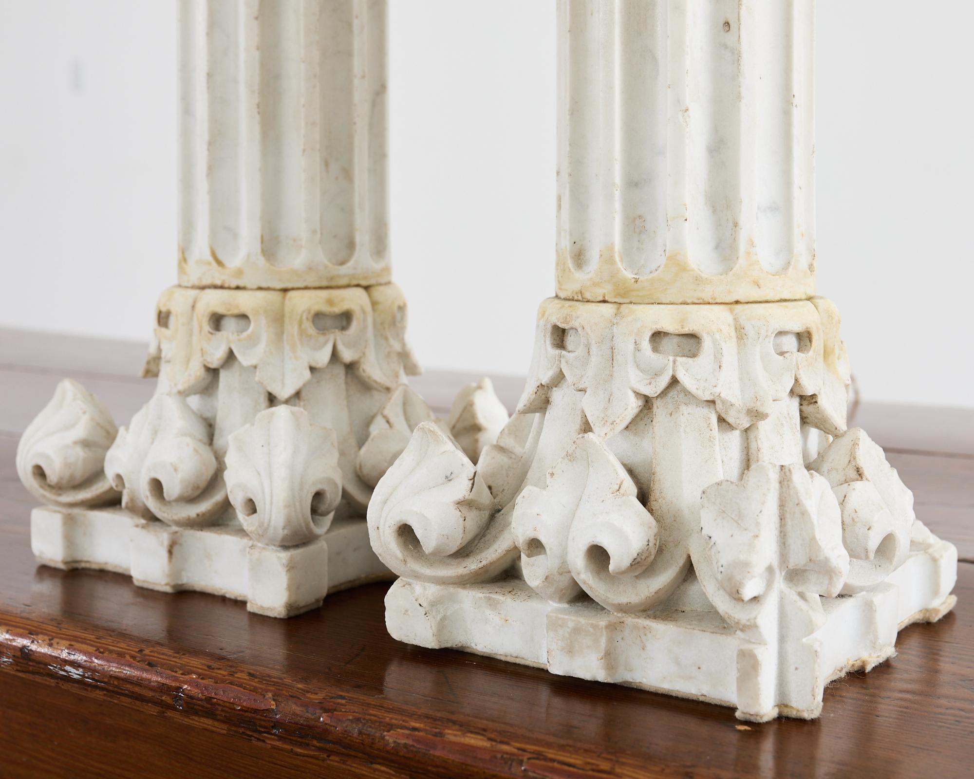 Pair of Greco Roman Neoclassical Marble Column Table Lamps 6