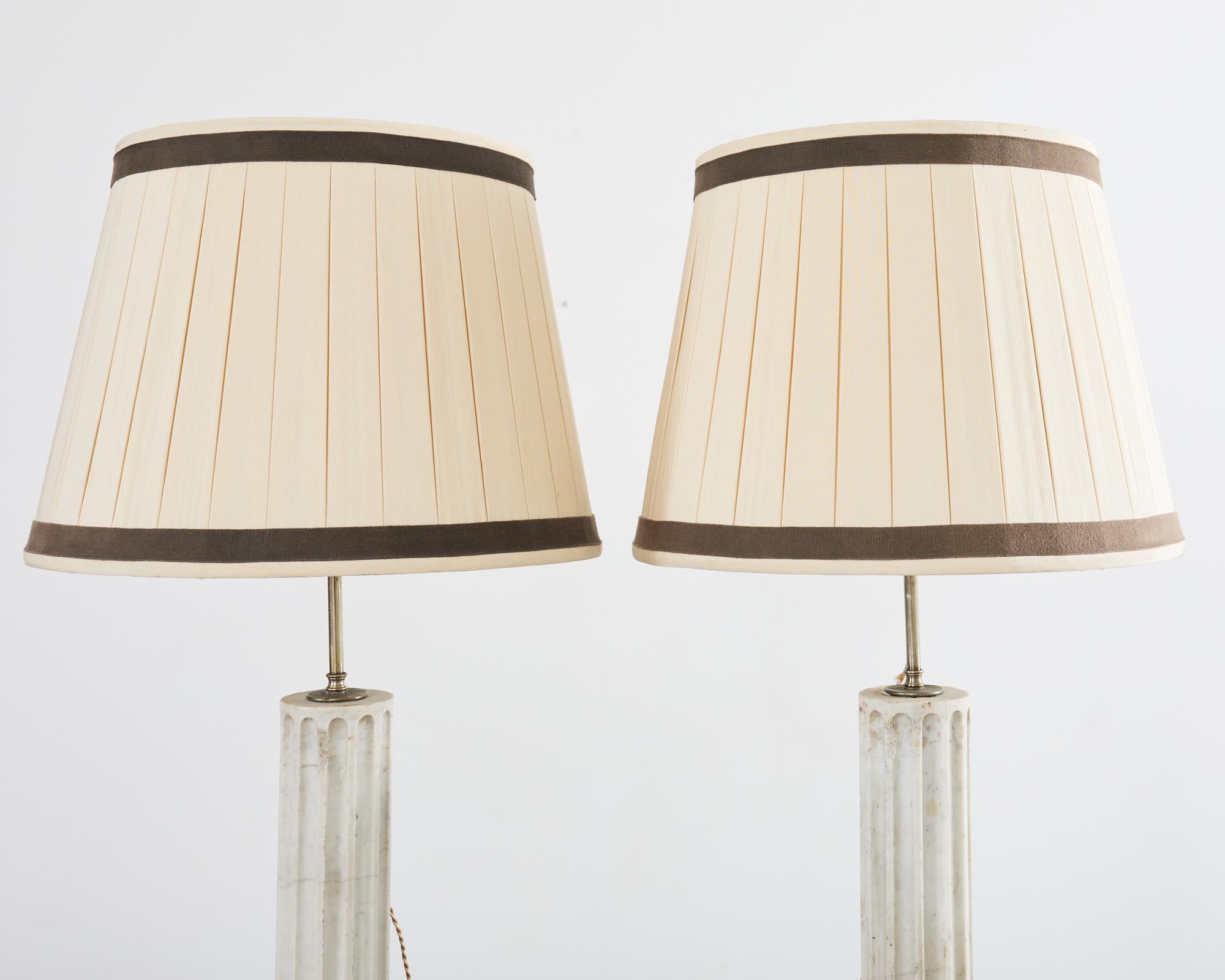 Pair of Greco Roman Neoclassical Marble Column Table Lamps 7