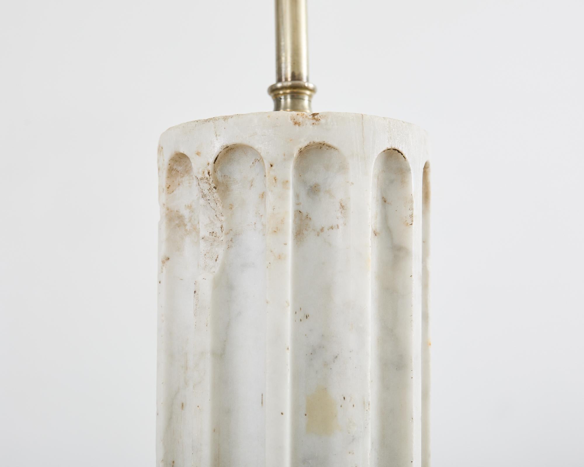 Pair of Greco Roman Neoclassical Marble Column Table Lamps 11