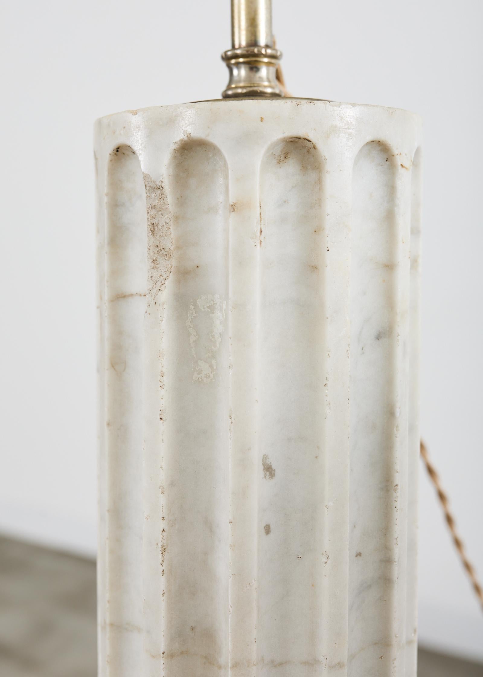 Pair of Greco Roman Neoclassical Marble Column Table Lamps 12