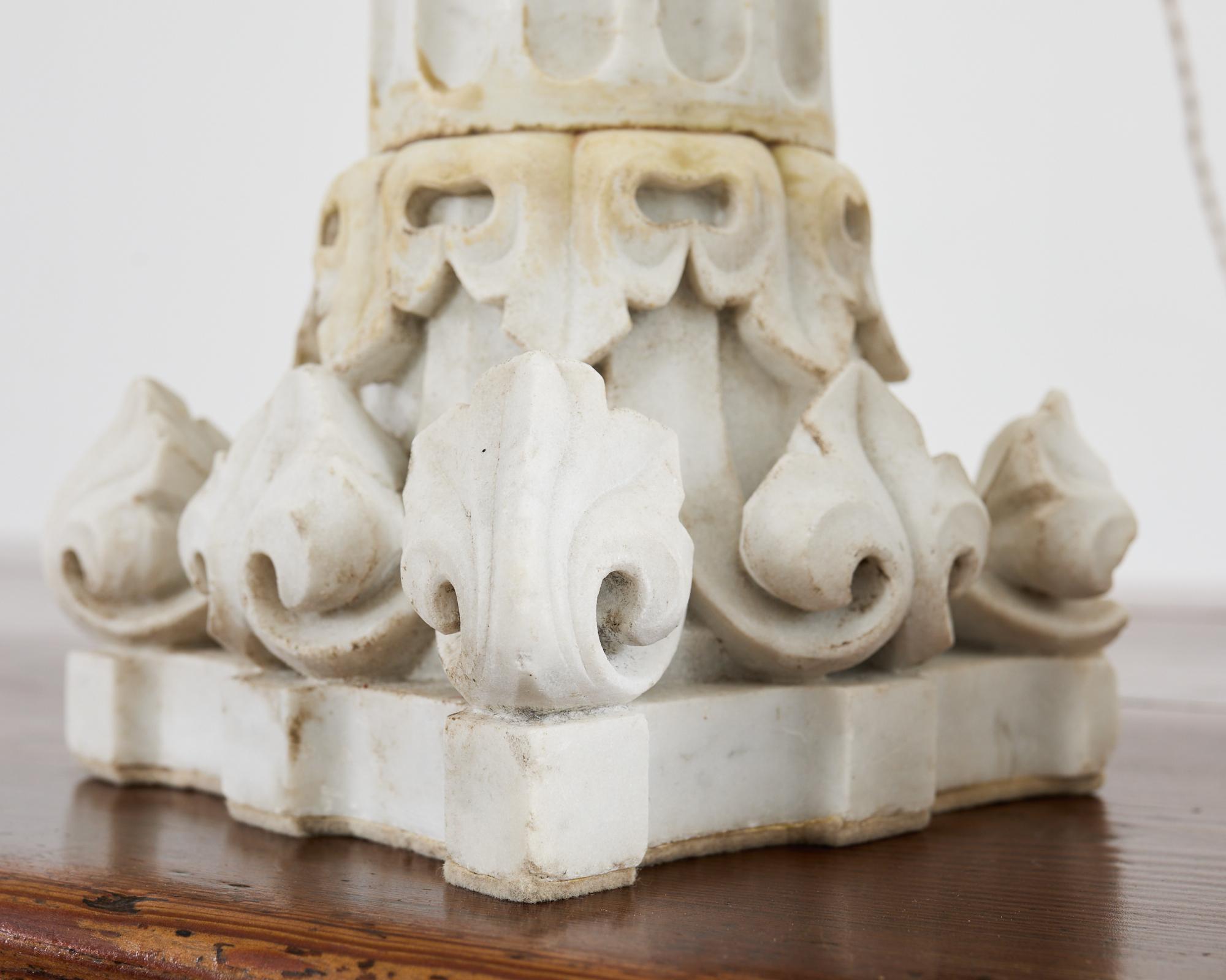 Pair of Greco Roman Neoclassical Marble Column Table Lamps 13