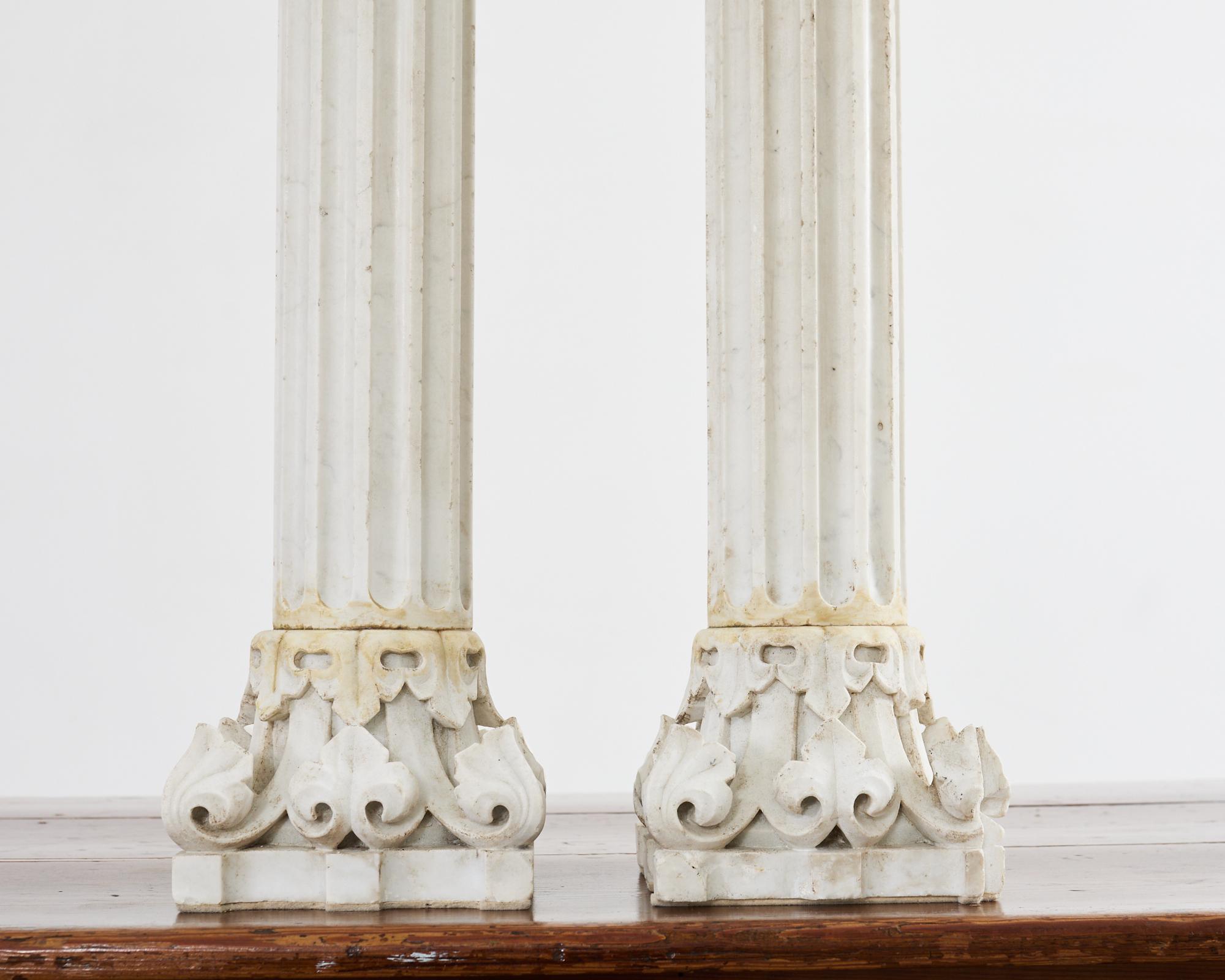 Pair of Greco Roman Neoclassical Marble Column Table Lamps In Distressed Condition In Rio Vista, CA