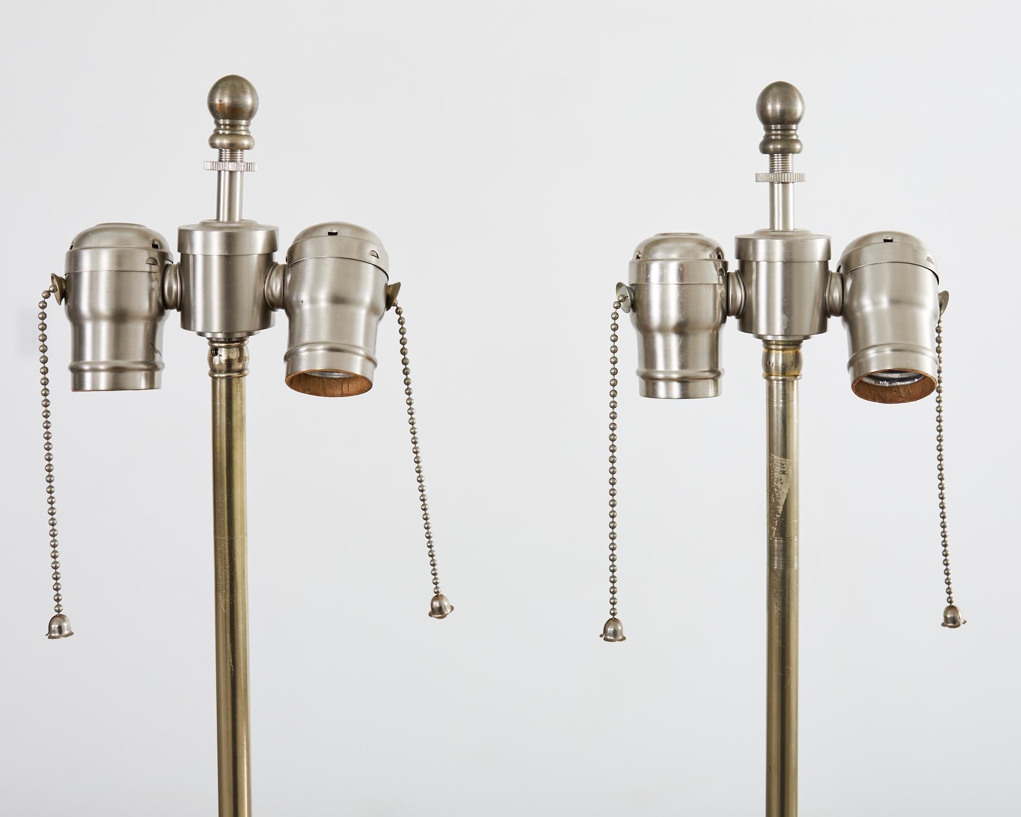 Metal Pair of Greco Roman Neoclassical Marble Column Table Lamps