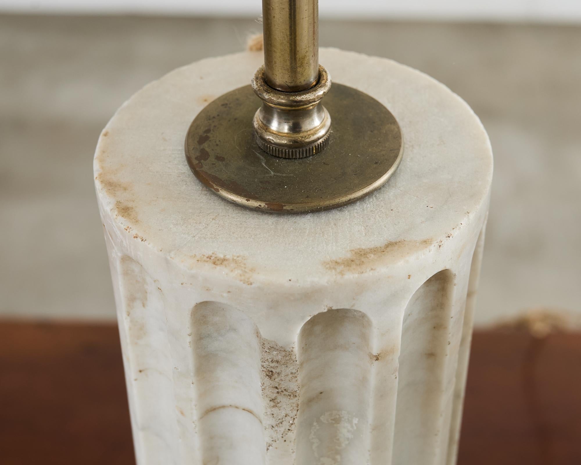 Pair of Greco Roman Neoclassical Marble Column Table Lamps 2