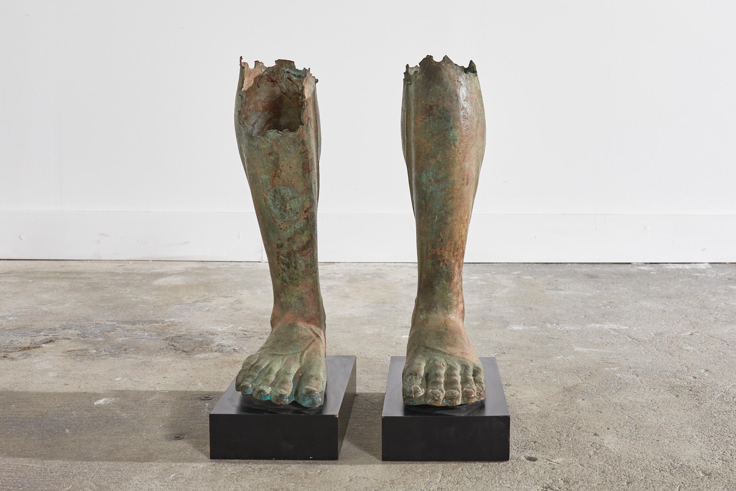 Italian Pair of Greco Roman Style Bronze Feet from a Roman Statue For Sale