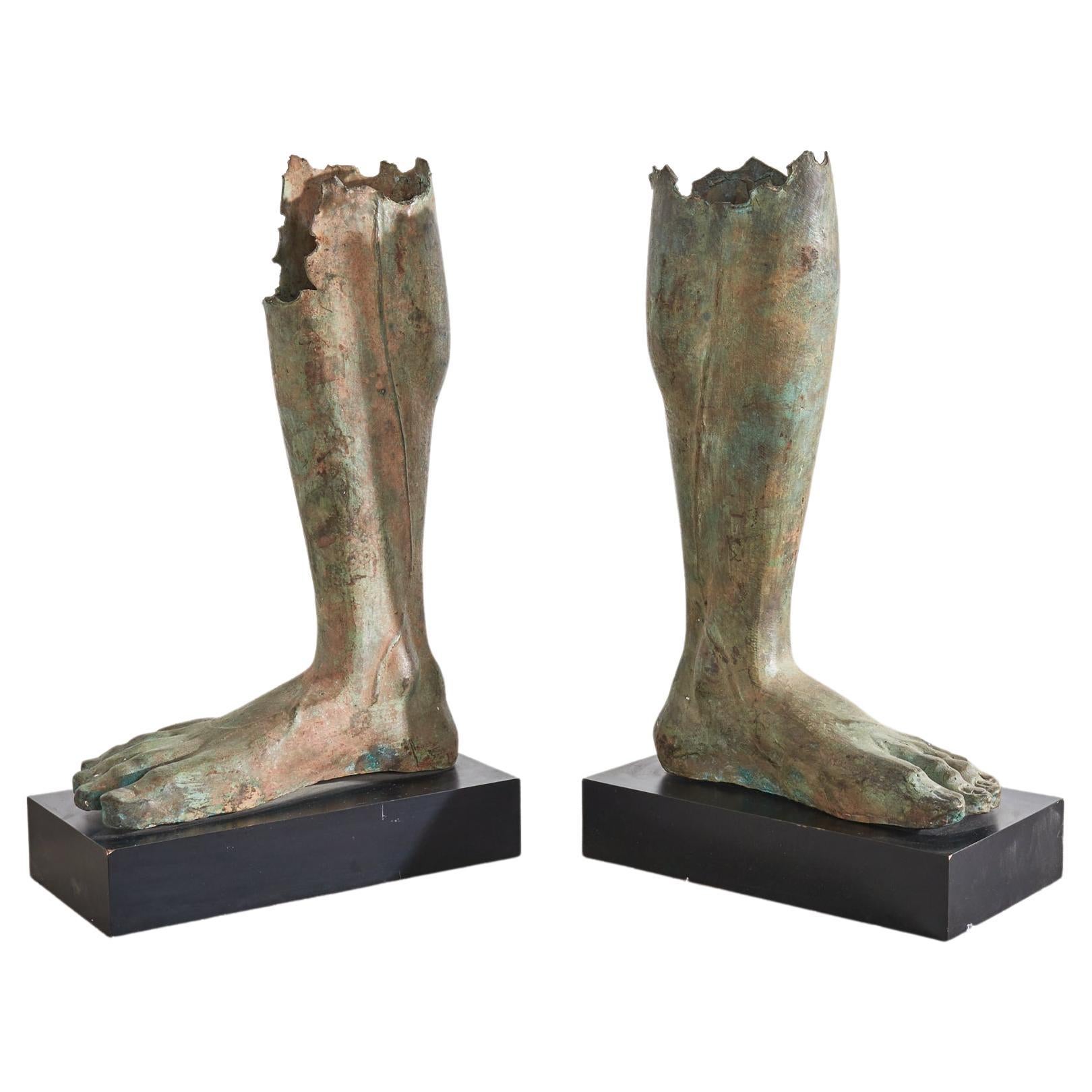 Pair of Greco Roman Style Bronze Feet from a Roman Statue For Sale