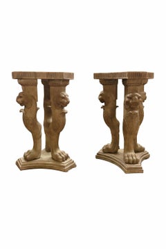 Pair of Greco-Roman Style Marble Pedestals with Lion Paw Feet, 20th Century
